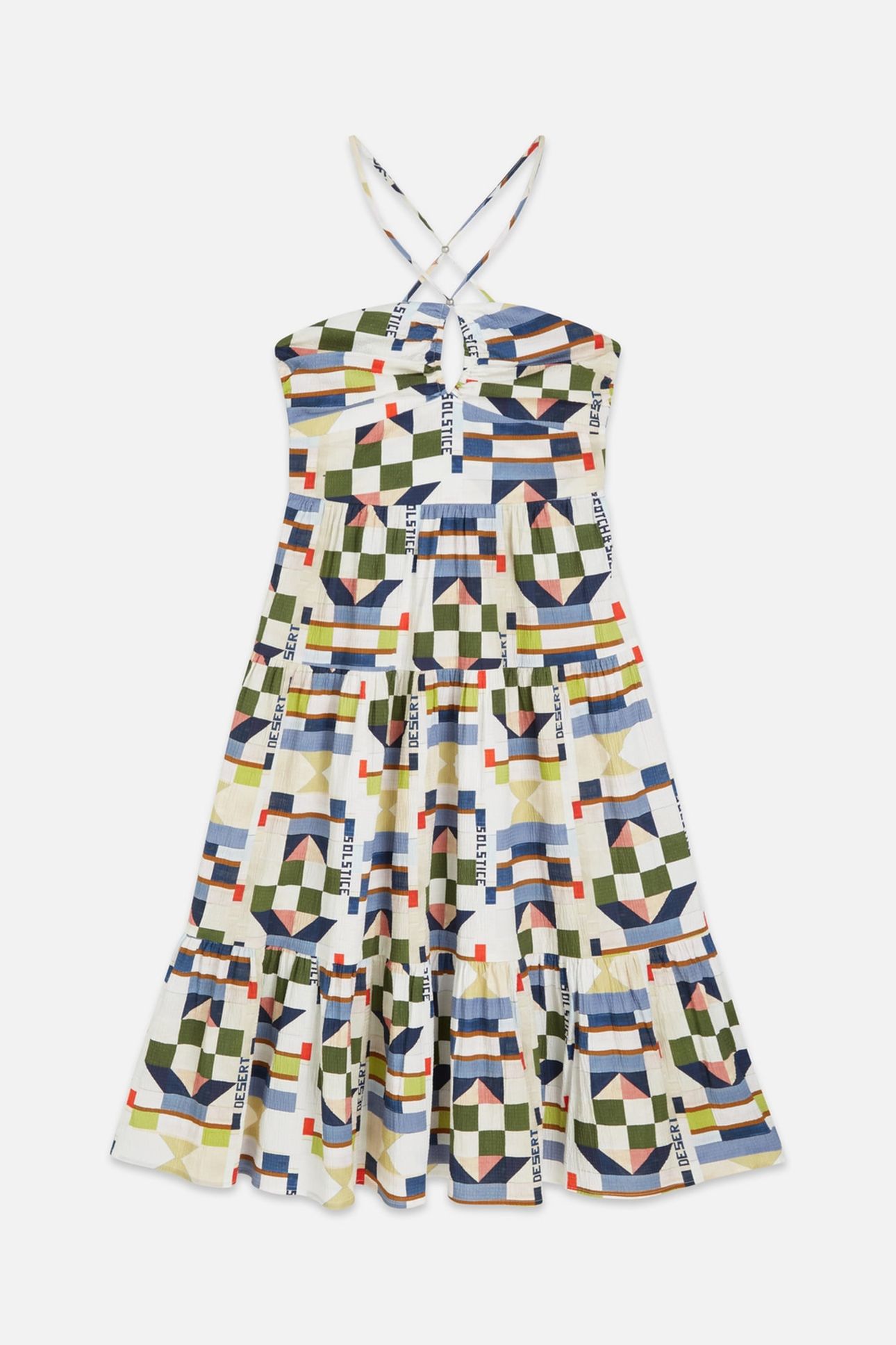 COTTON SEERSUCKER KEYHOLE HALTER MIDI DRESS PATCHWORK INFINI 4