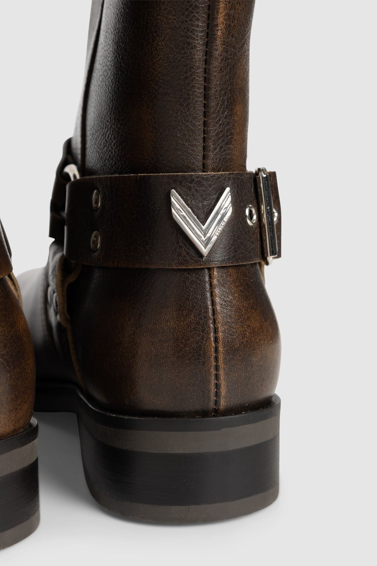 BROWN LEATHER BIKER BOOTS WITH THREE BUCKLES 5