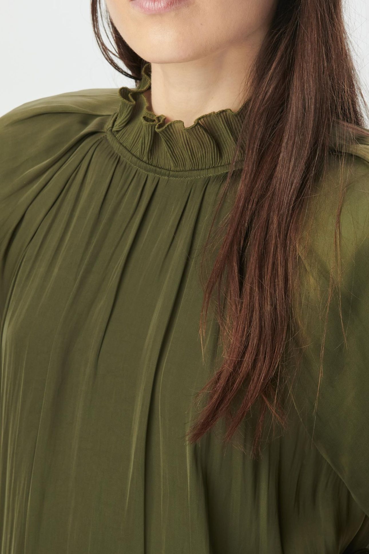 KHAKI FLOWING DRESS WITH BALLOON SLEEVES 5