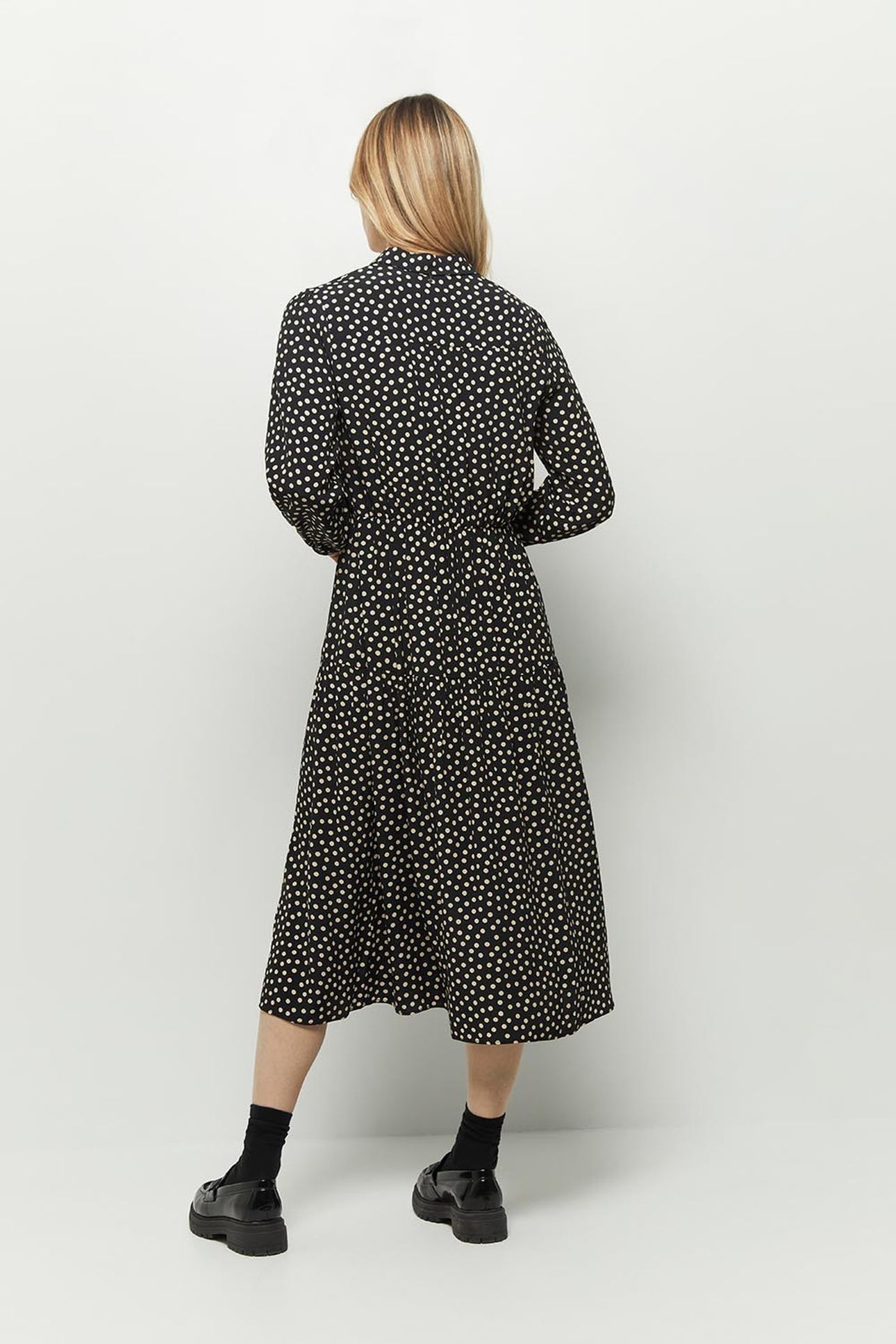 ROMANE _ BLACK VISCOSE MIDI SHIRT DRESS WITH POLKA DOT PRINT 2