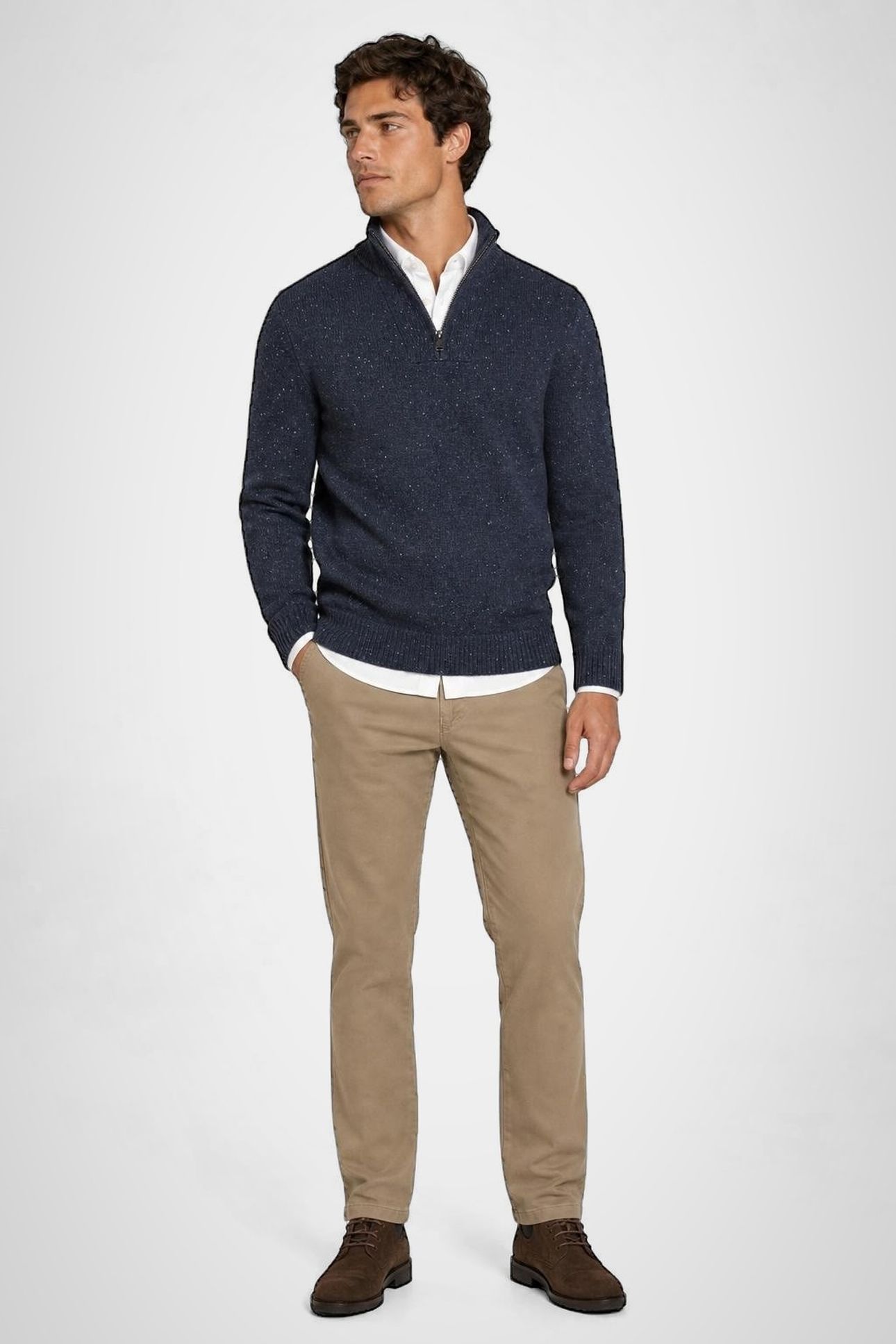 ZIP MOCK FISHERMANS SWEATER NAVY 2