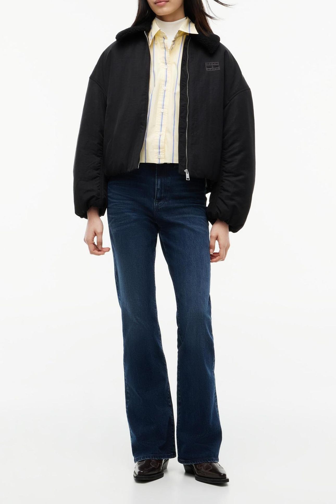 FUR COLLAR UTILITY JACKET BLACK 1