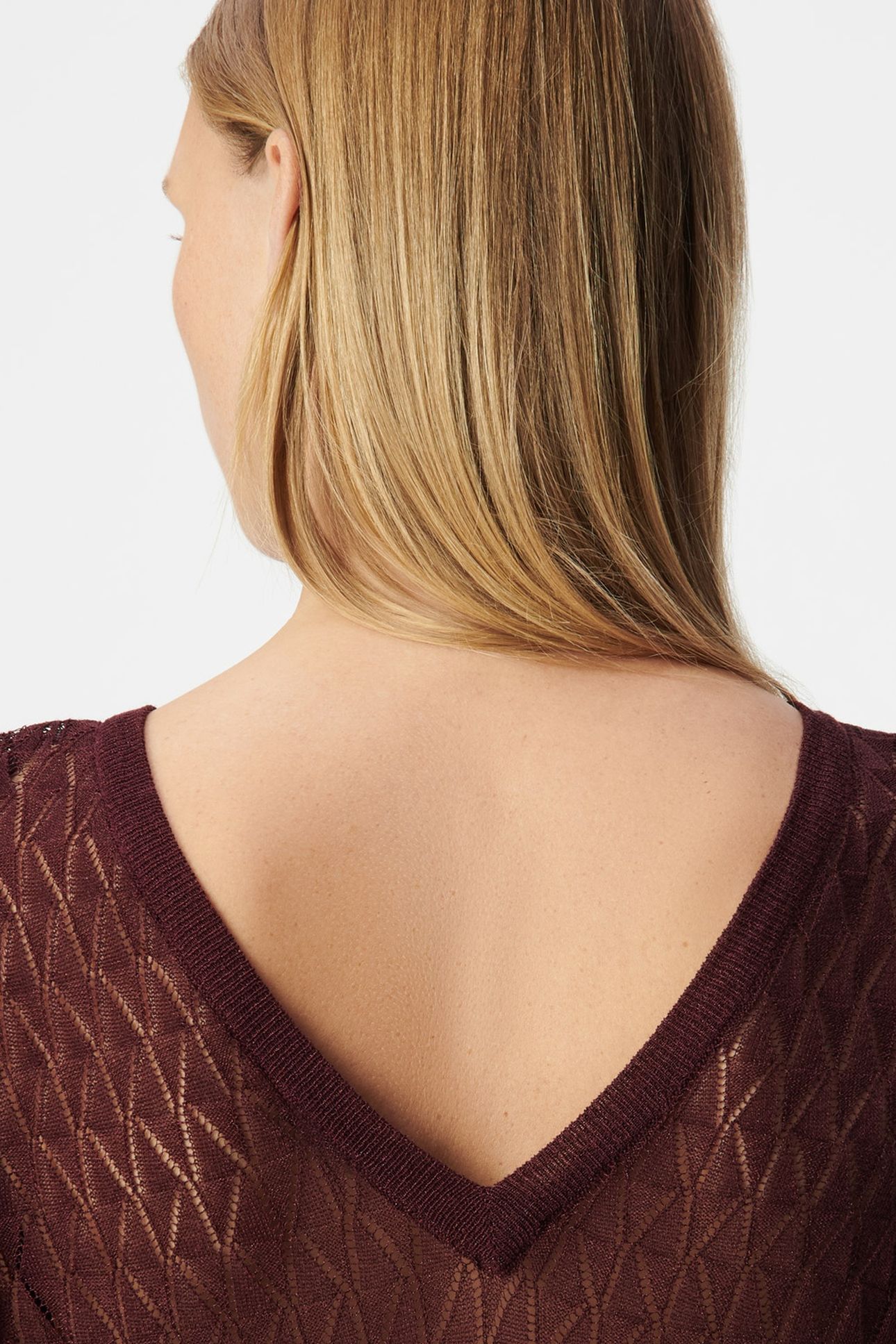BURGUNDY FINE KNIT LUREX OPENWORK SWEATER 6
