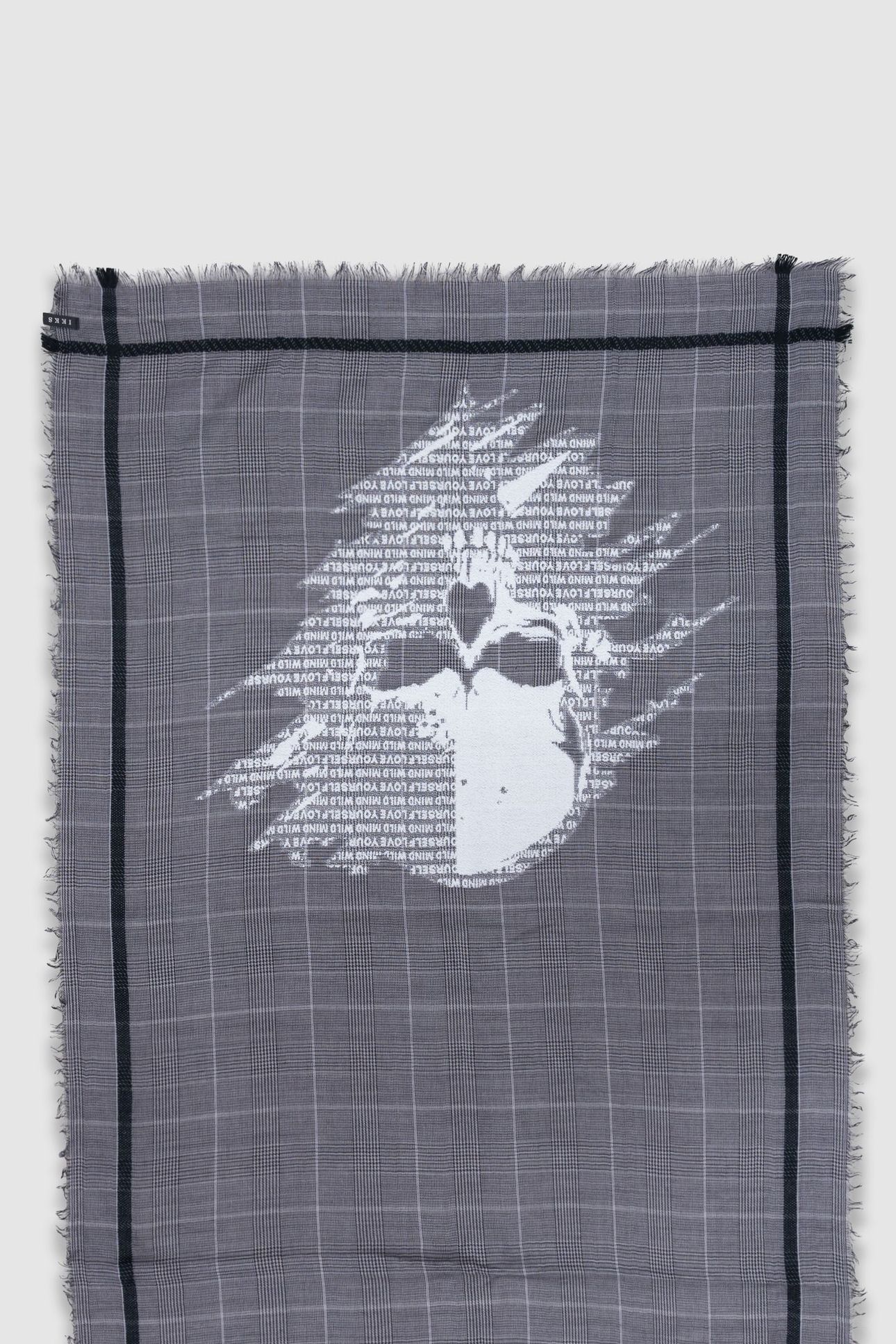 GREY PRINCE OF WALES SCARF WITH EMBROIDERY 2
