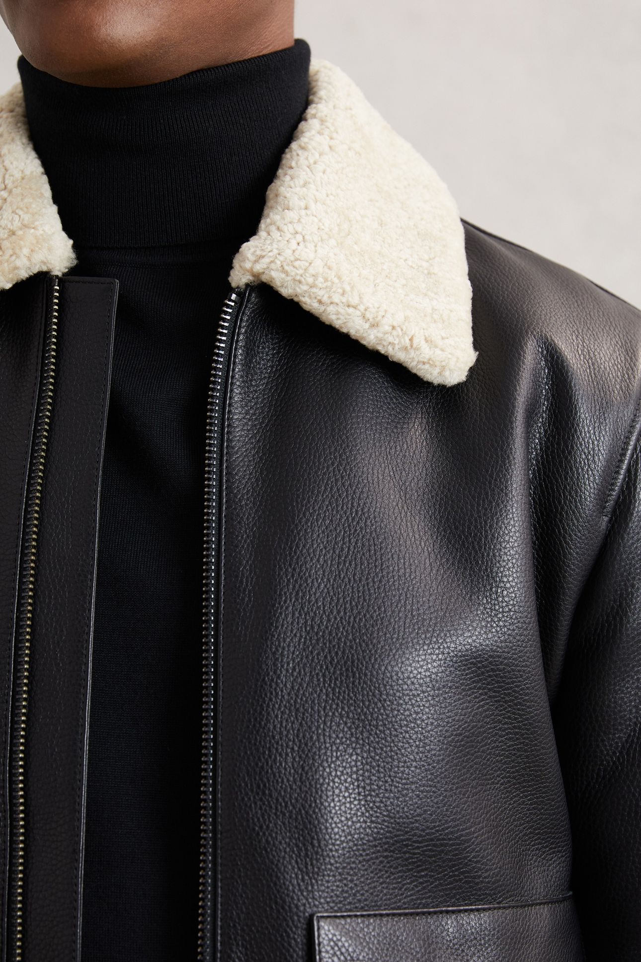 LS SHEARLING COLLAR LEATHER JACKET BLACK 4