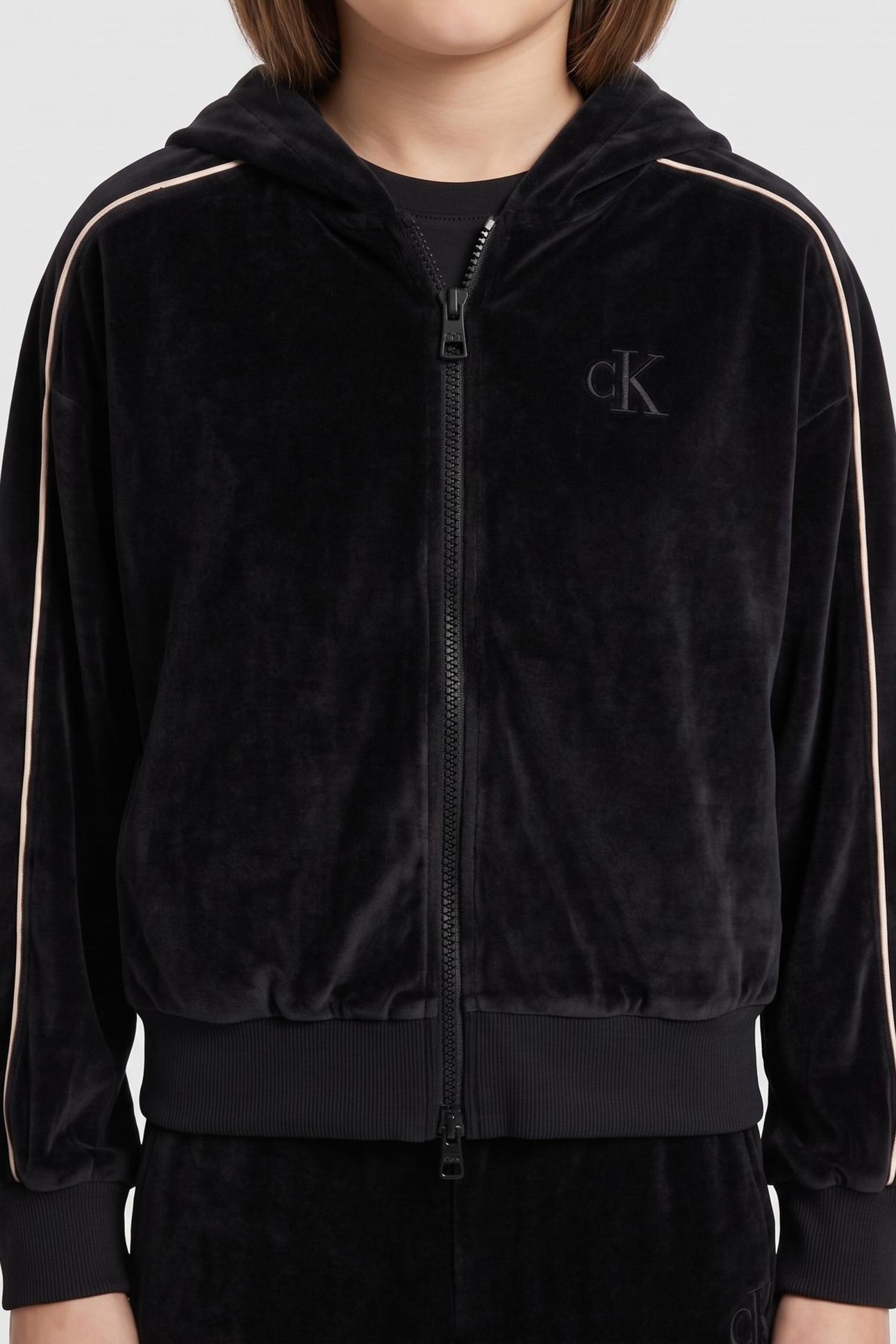 GIRLS VELVET PIPPING ZIP BLACK 1