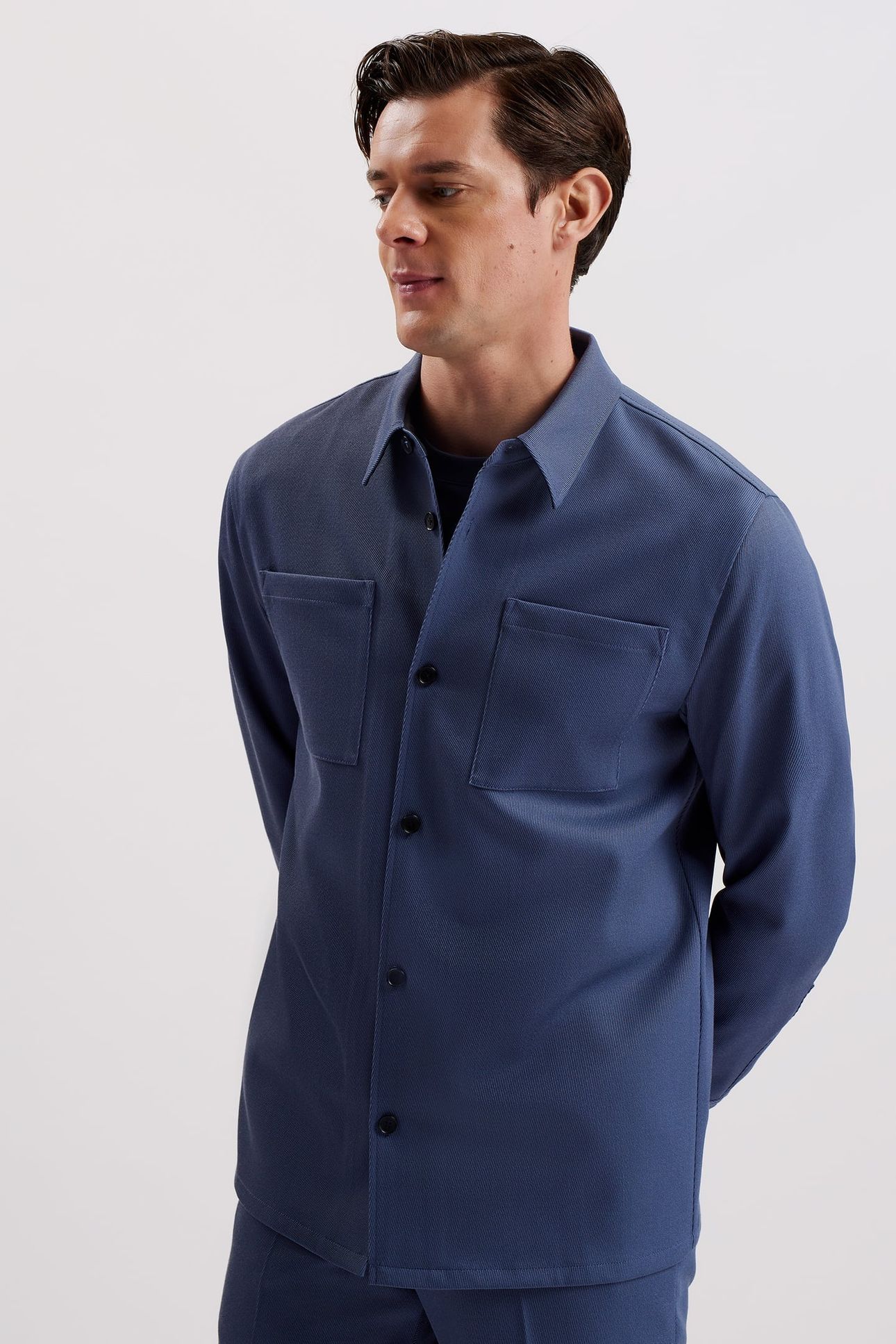 NALFANS LS WOOL BLEND TWILL OVER SHIRT MID-BLUE 1