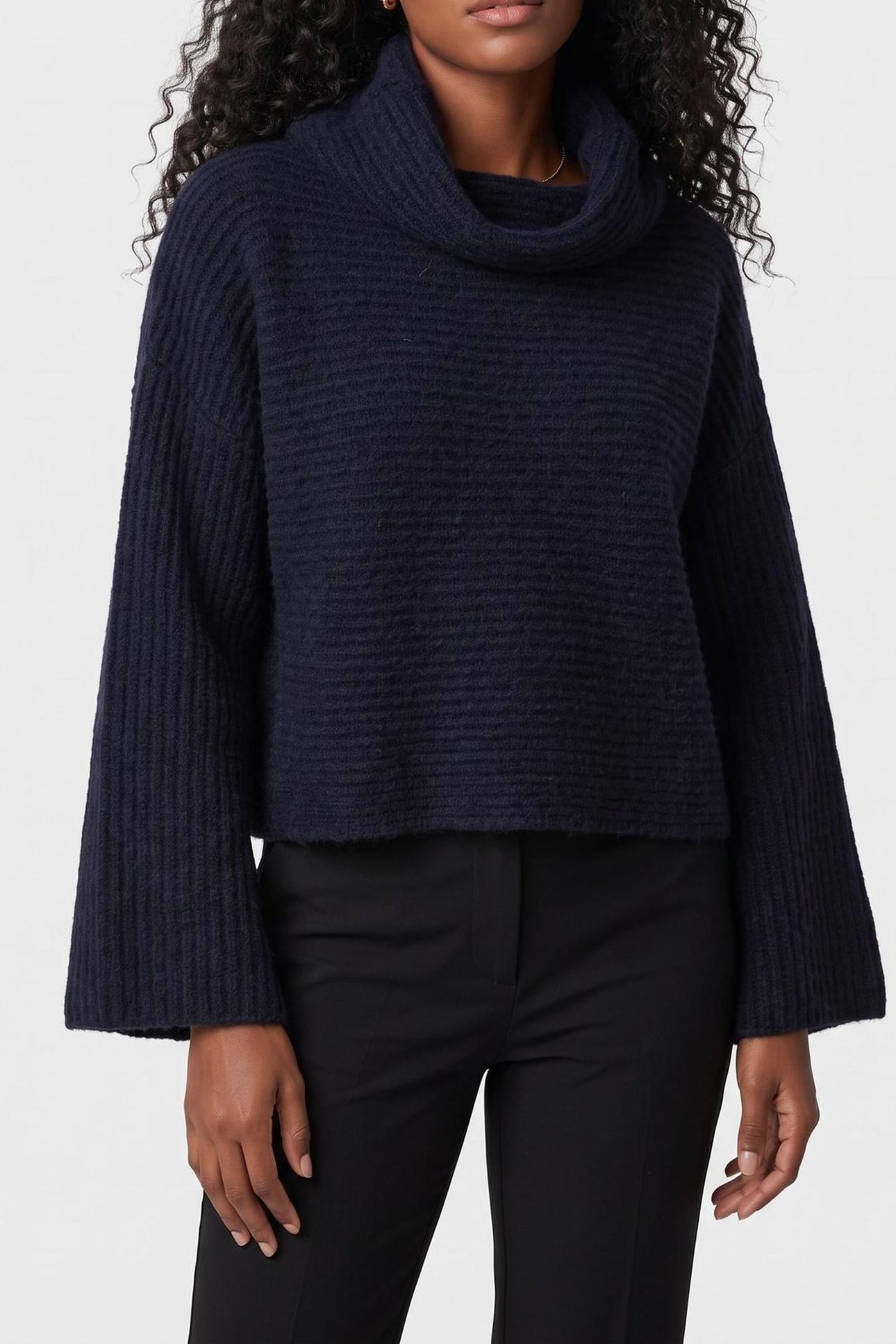 TOPAZ - BLUE RIBBED KNIT TURTLENECK SWEATER 1