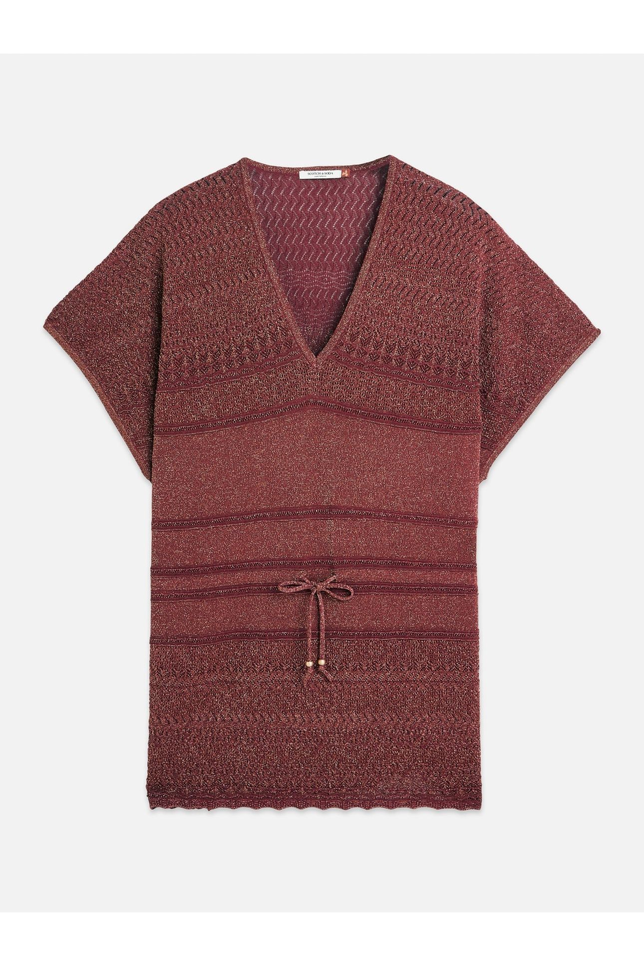 METALLIC POINTELLE KNITTED TUNIC BURNT HENNA 4