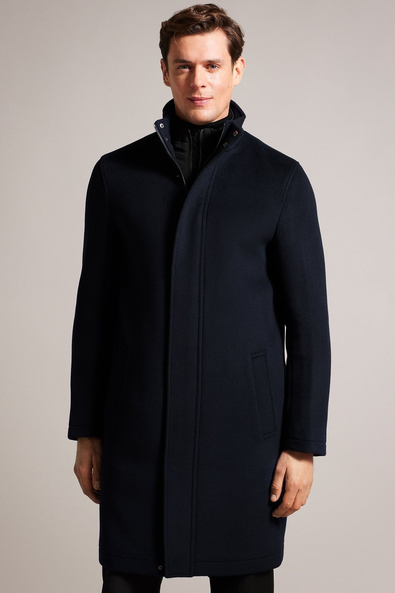 EDERSON WOOL BLEND FUNNEL NECK COAT NAVY 1