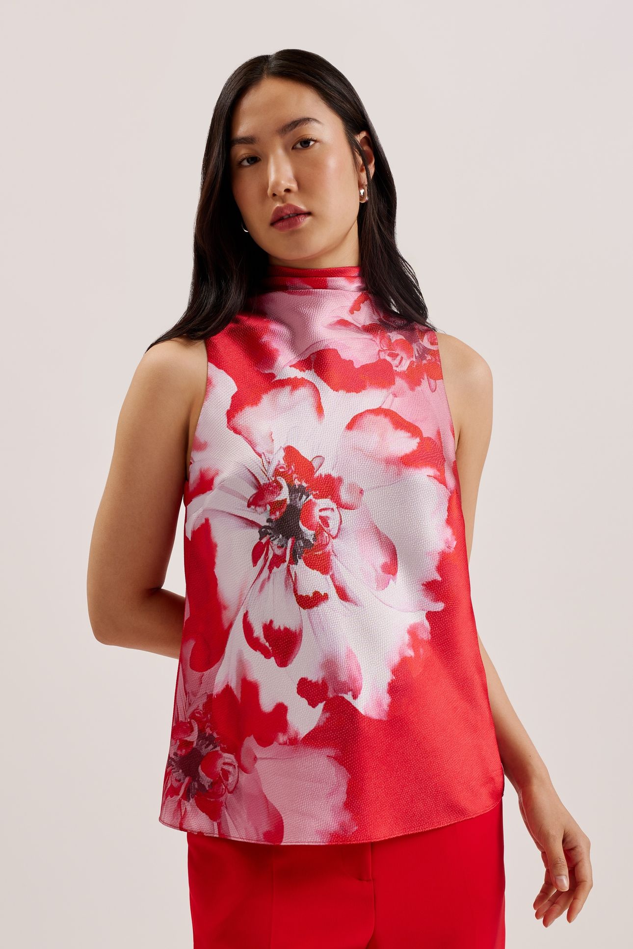 KOHANA COWL NECK SLEEVELESS PRINTED RED 1