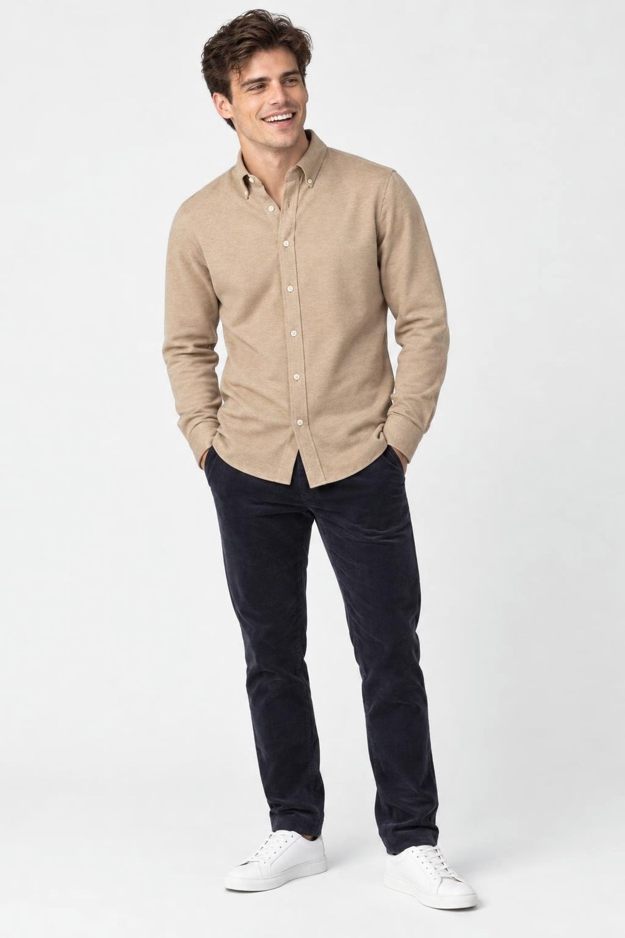 STRETCH PIQUE SHIRT SAND 1
