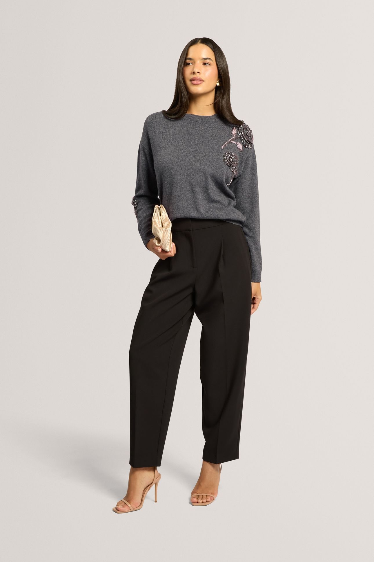 EMBELLISHED WOOL BLEND JUMPER GREY-MARL 1