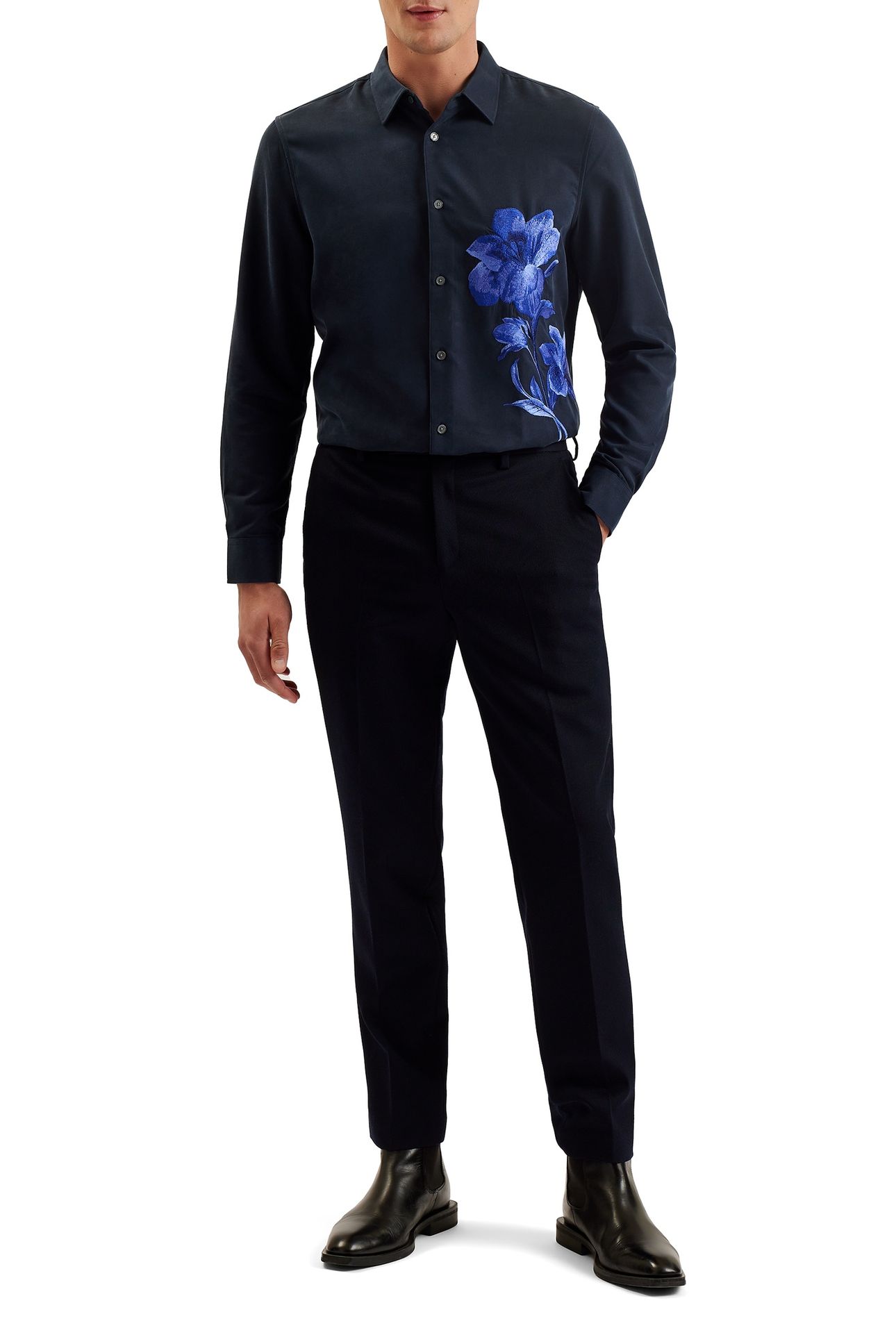 NALFANT TWILL SMART SLIM TAILORED TROUSERS NAVY 2