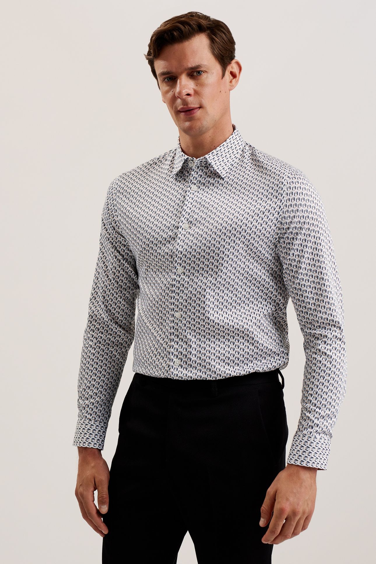 JOSHHY LS SLIM HEX GEO SHIRT TAUPE 1