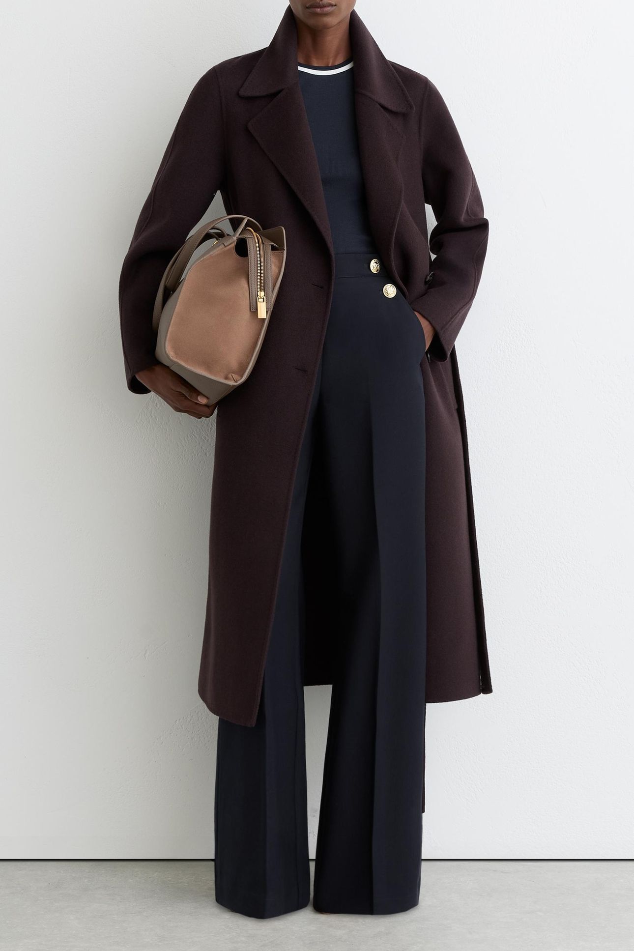 BUTTON DETAIL WIDE LEG TROUSER NAVY 1