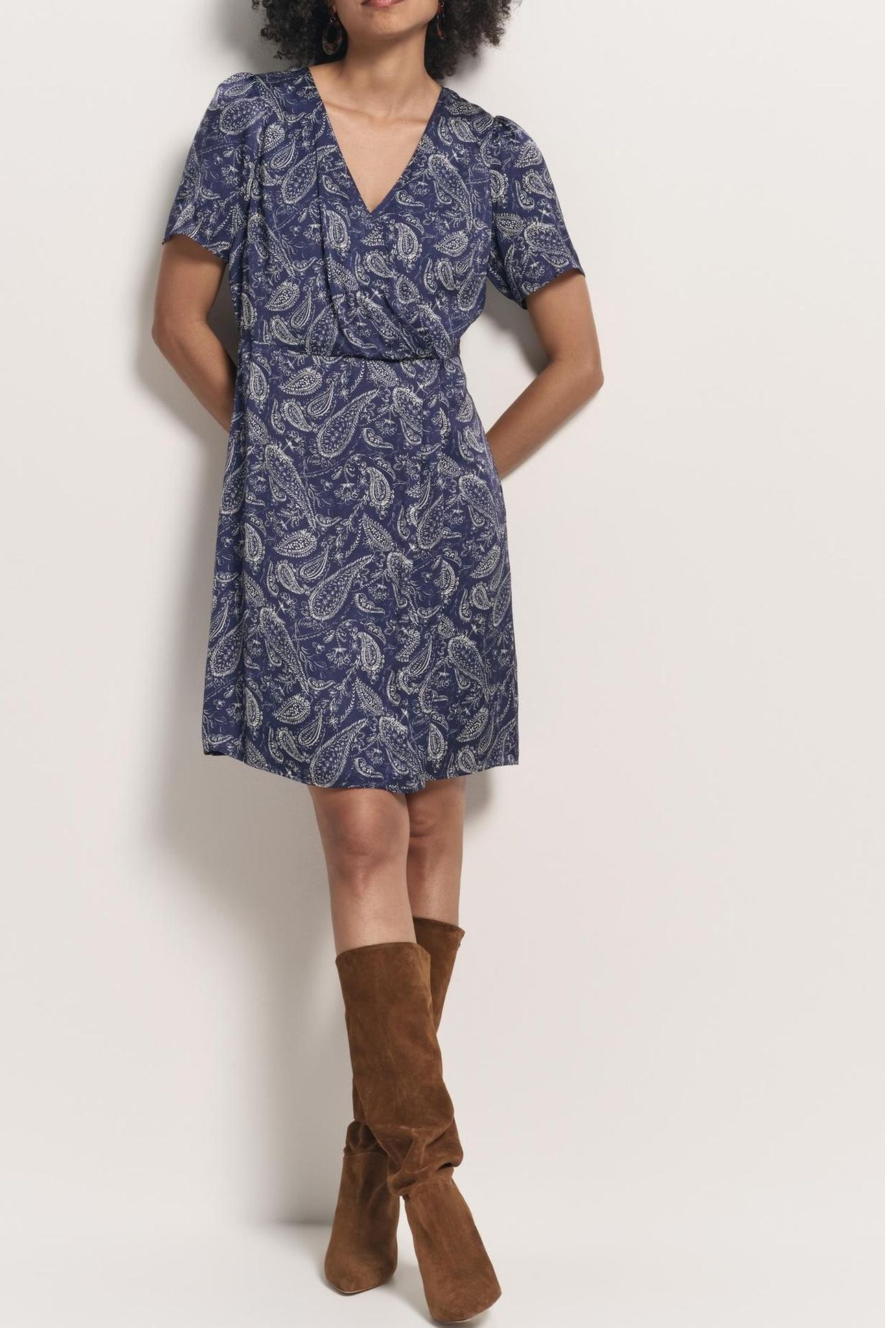RIANE - BLUE CASHMERE DRESS WITH DRAPED EFFECT 4