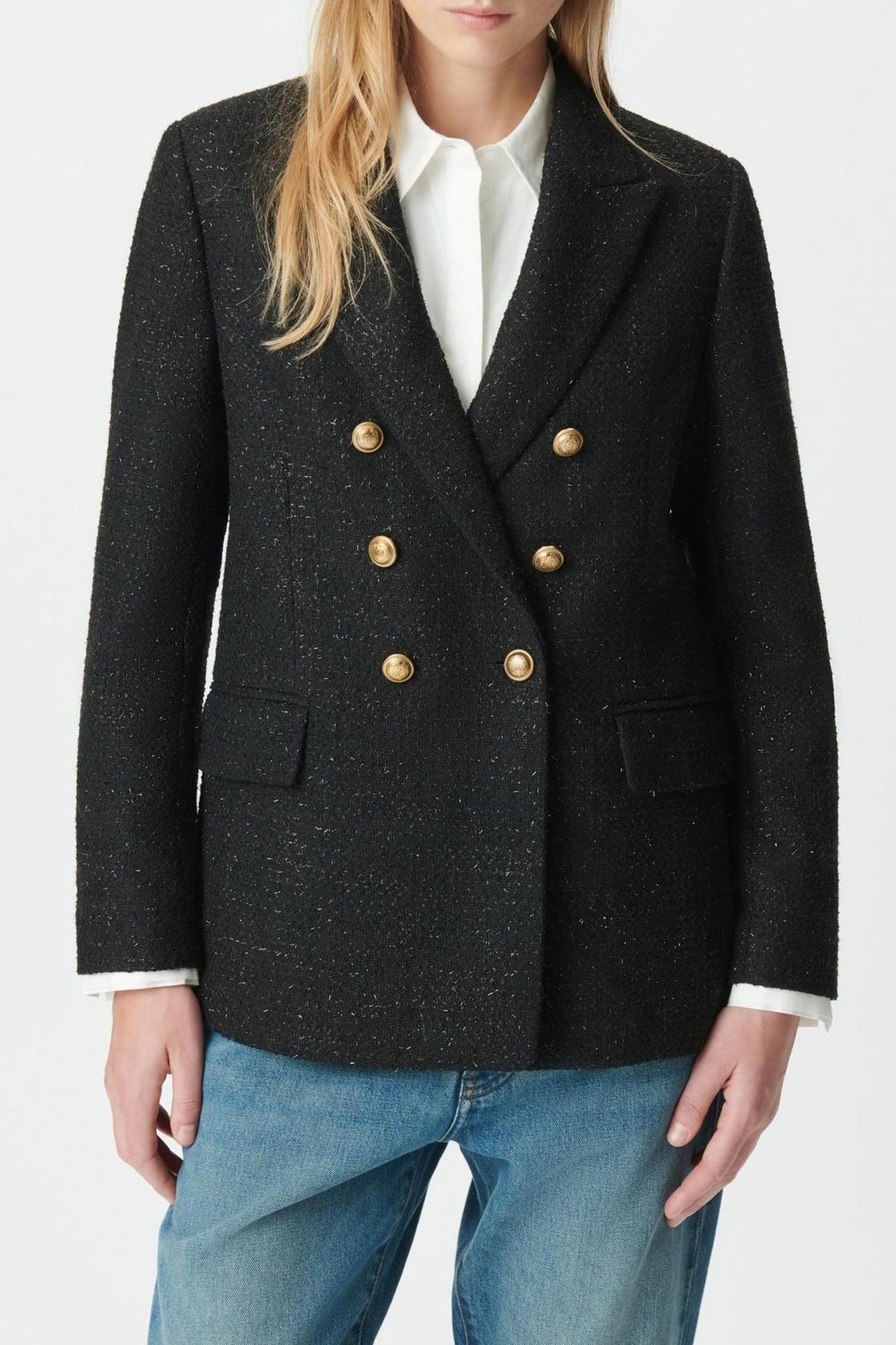 BLACK GLITTERY TWEED-STYLE SUIT JACKET 1