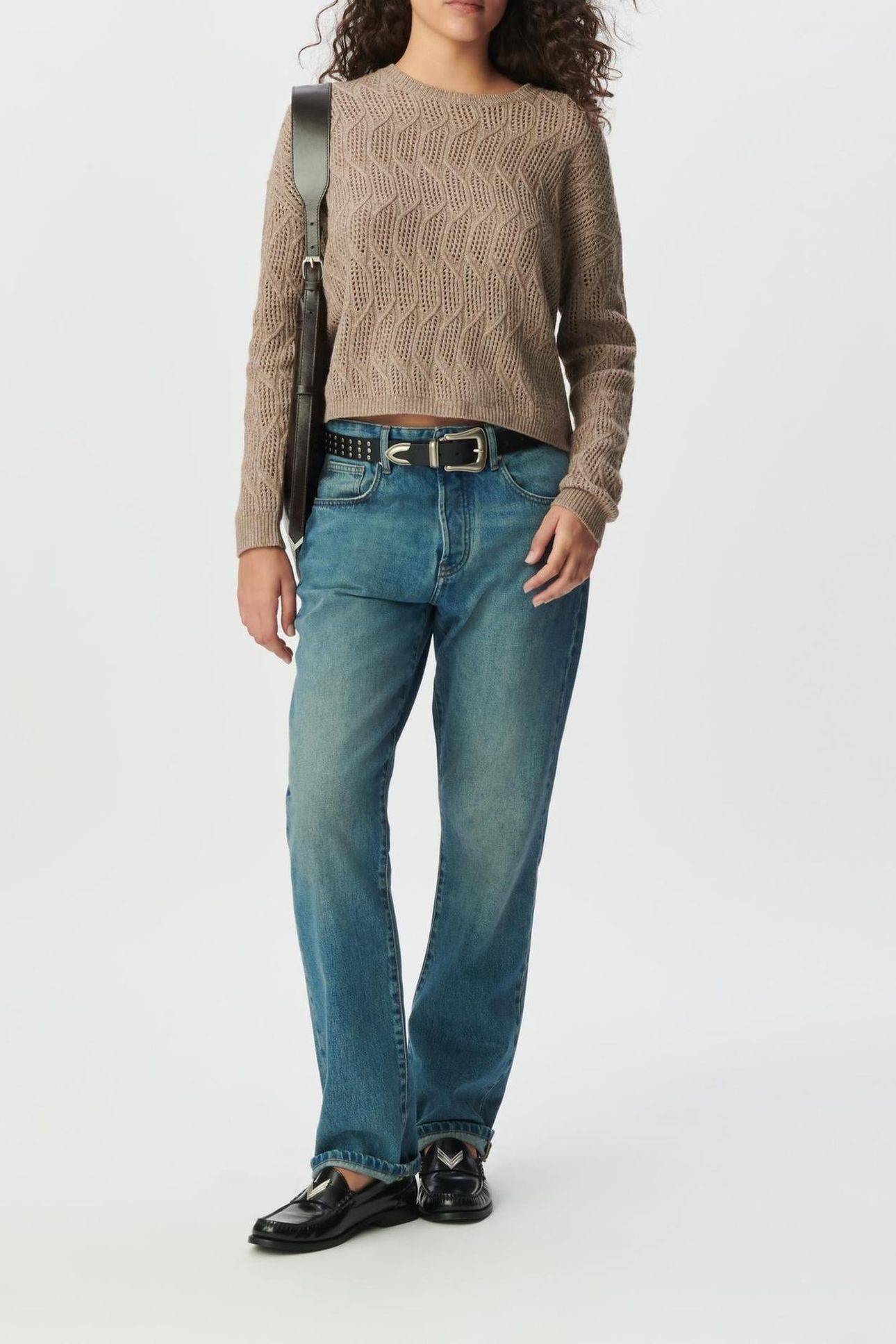 BEIGE DECORATIVE OPENWORK KNIT SWEATER 3