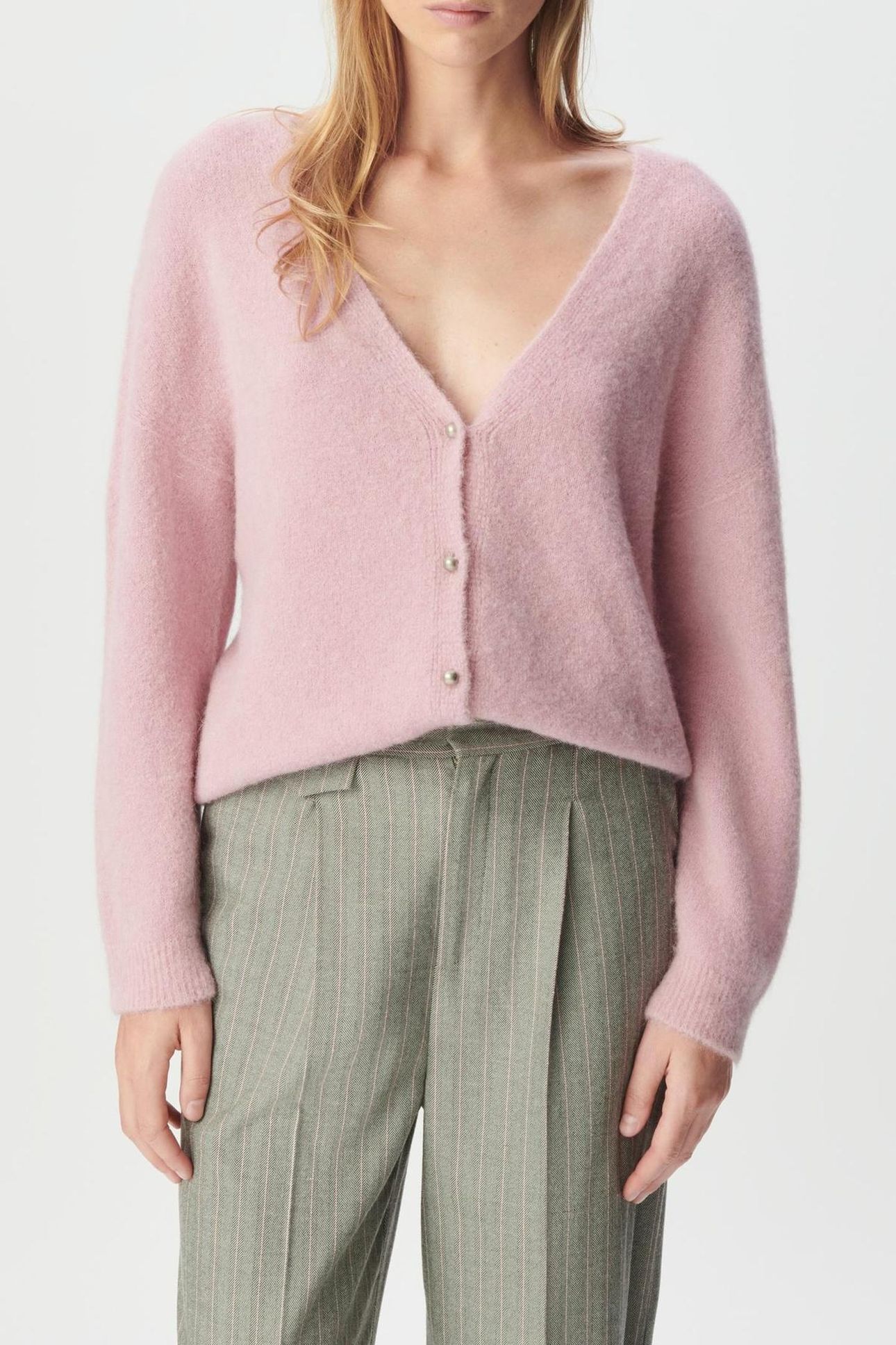 PINK FINE KNIT BACK/FRONT REVERSIBLE CARDIGAN 1