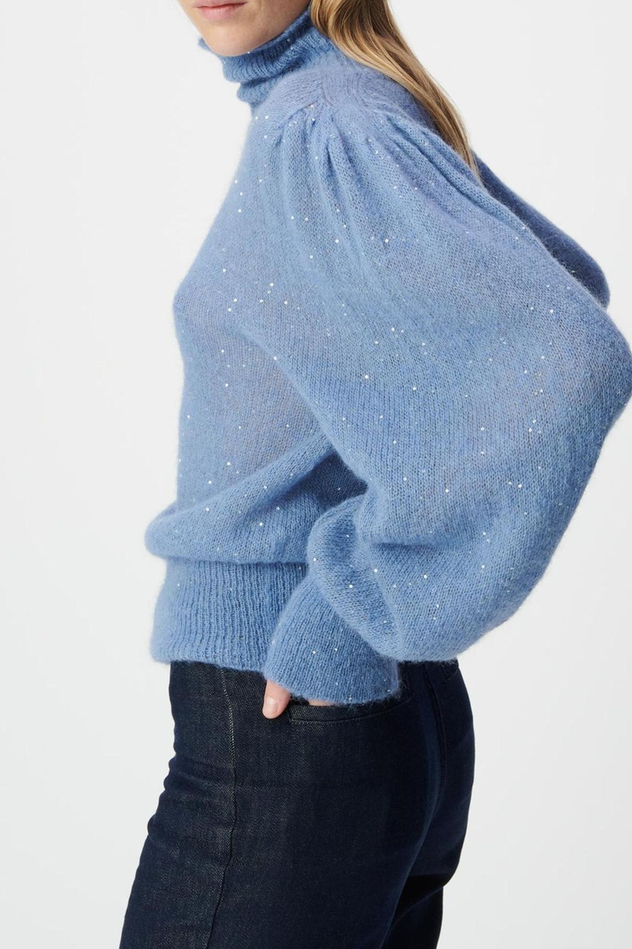 BLUE BALLOON-SLEEVE ROLL-NECK SWEATER, SEQUINS 3
