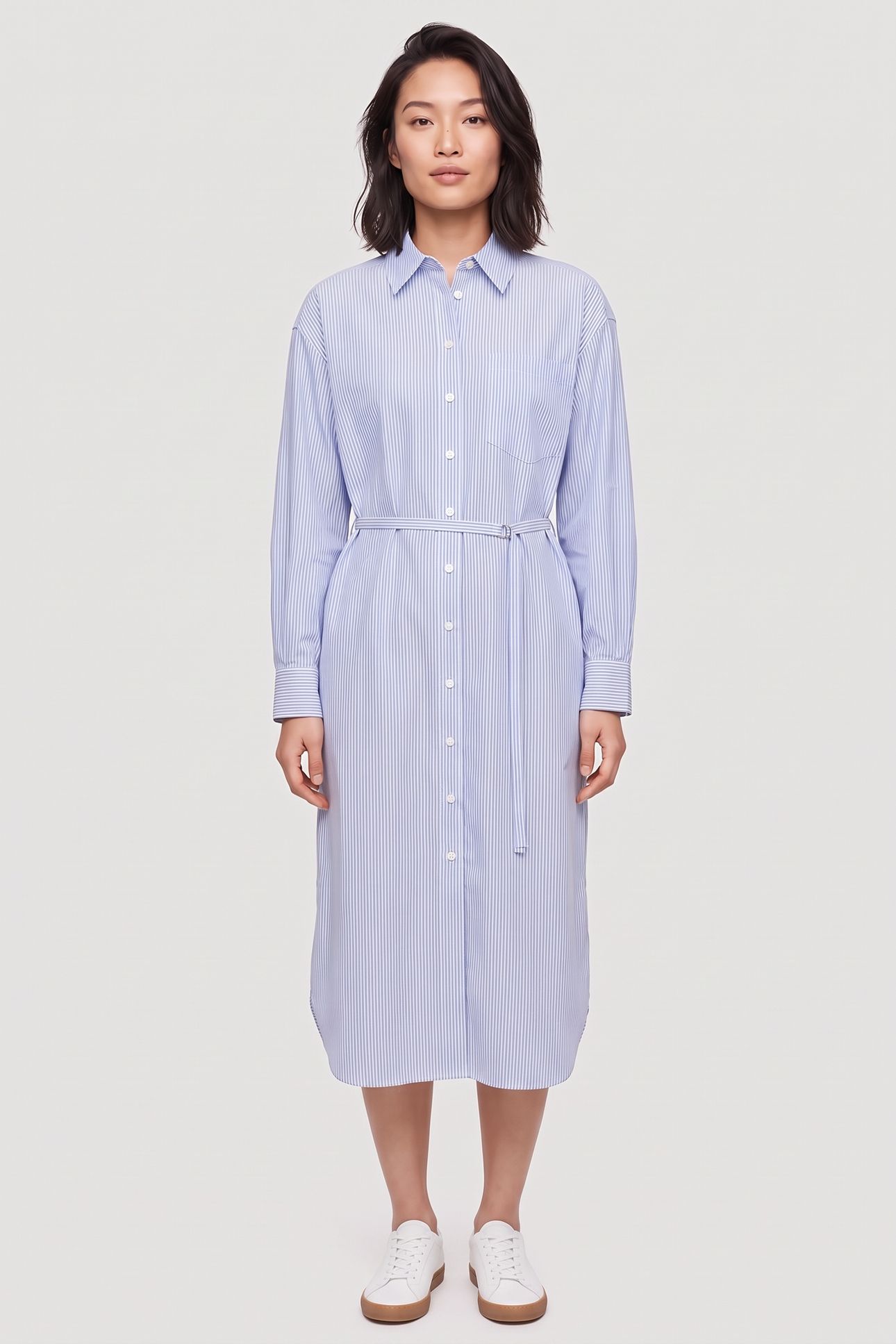 POPLIN SHIRT DRESS WHITE AND BLUE STRIPE 1