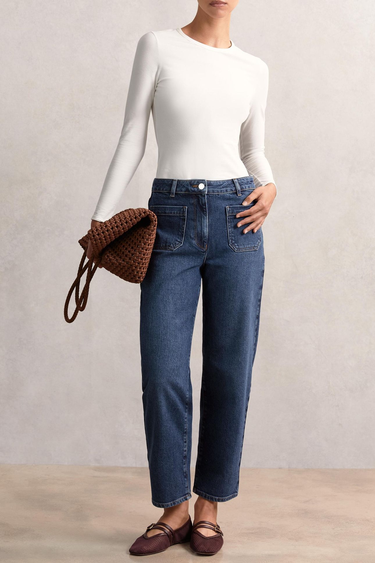 STRAIGHT PATCH POCKET JEAN MID BLUE 1