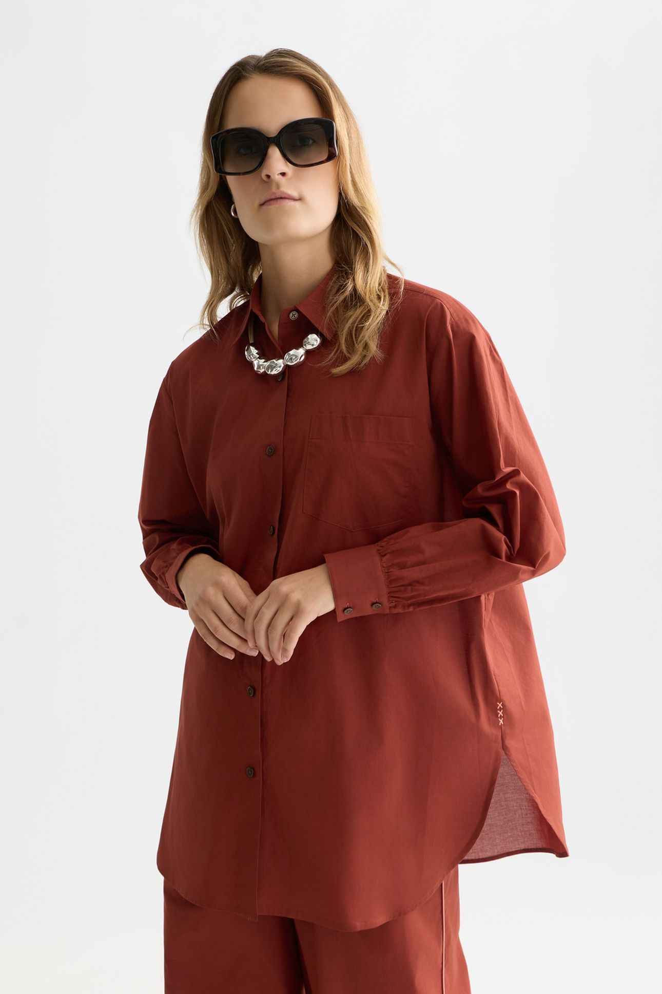 COTTON VOILE OVERSIZED SHIRT BURNT HENNA 1