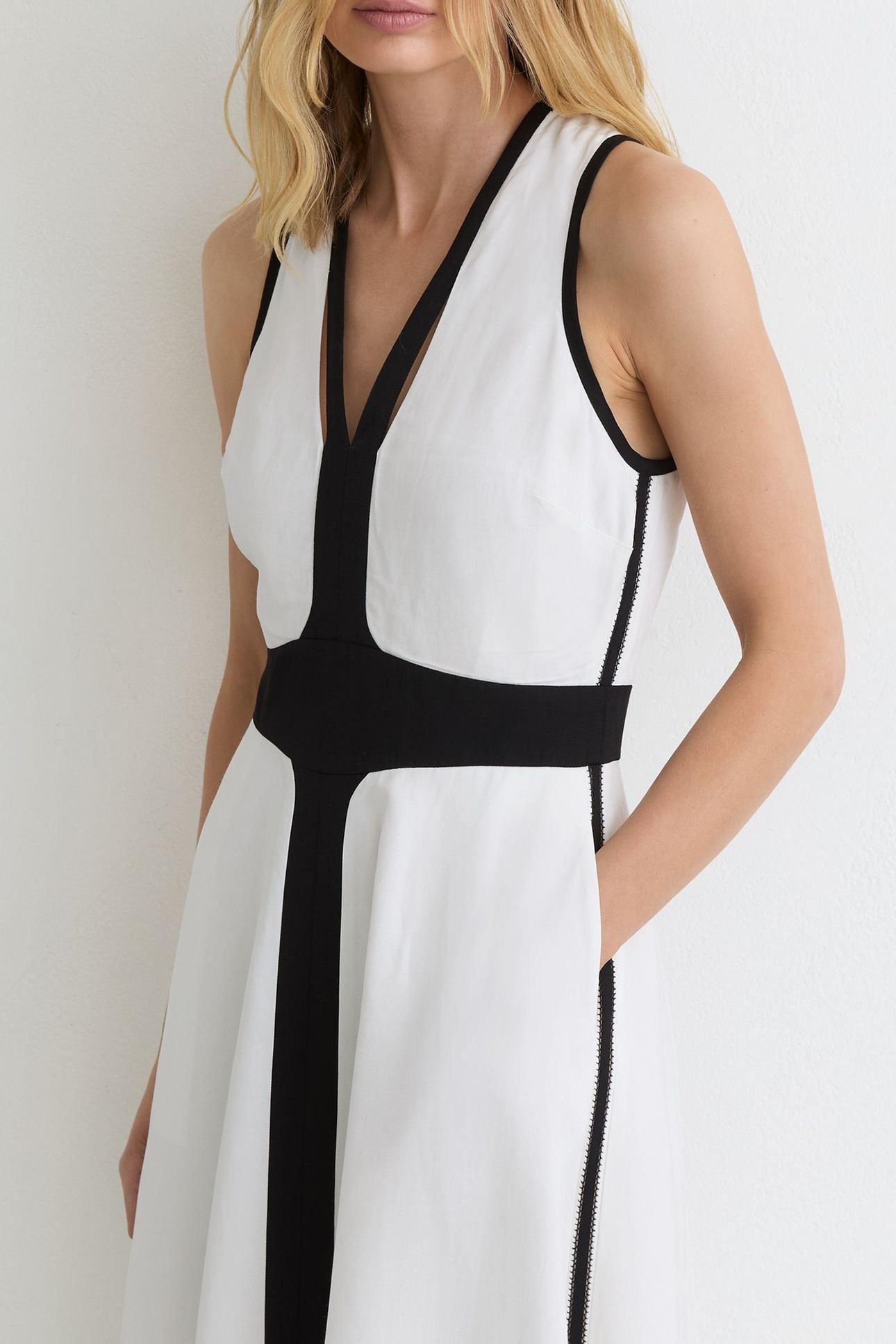 CONTRAST TRIM MIDI DRESS IVORY/BLACK 5