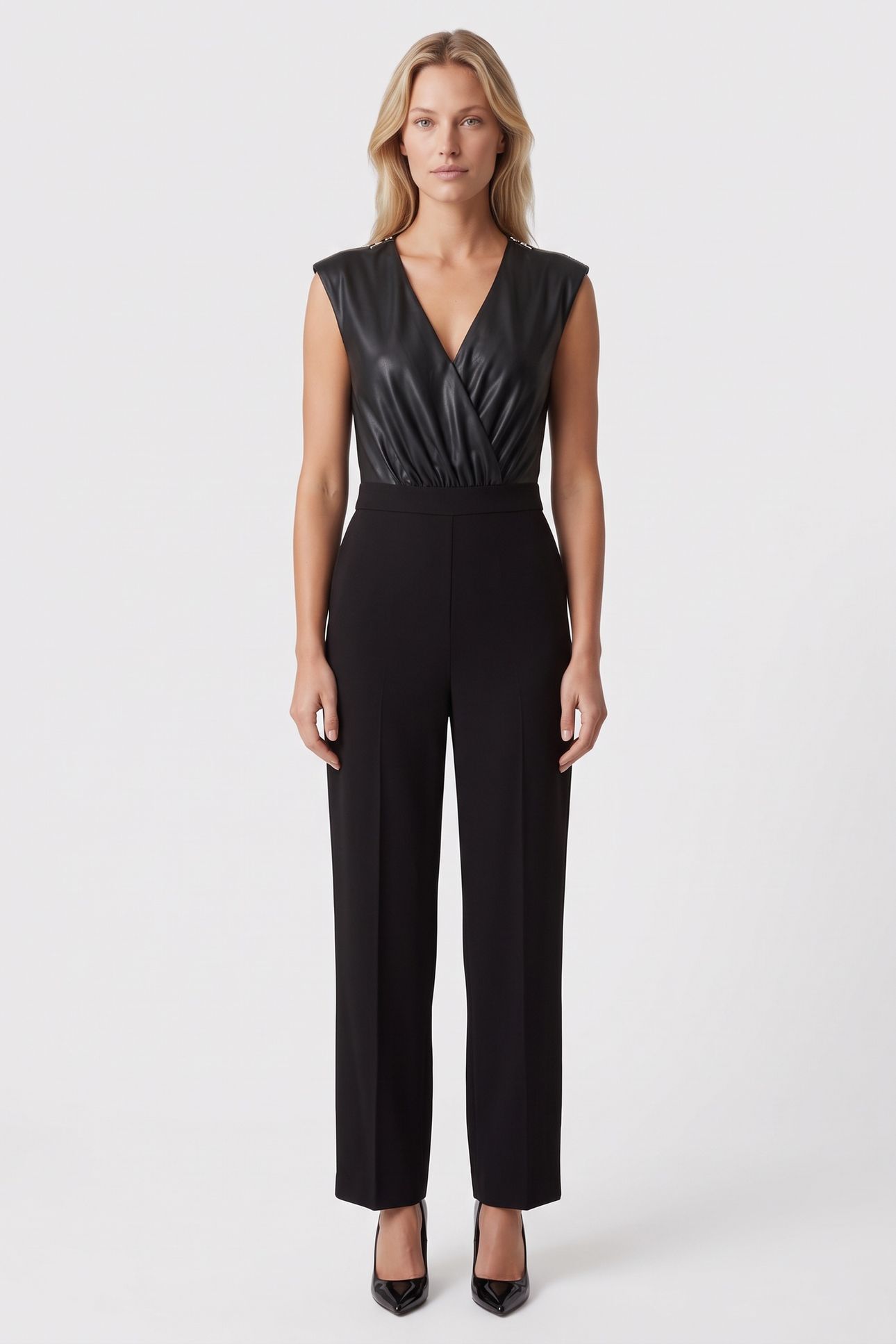 FAUX LEATHER ZIP JUMPSUIT BLACK 3