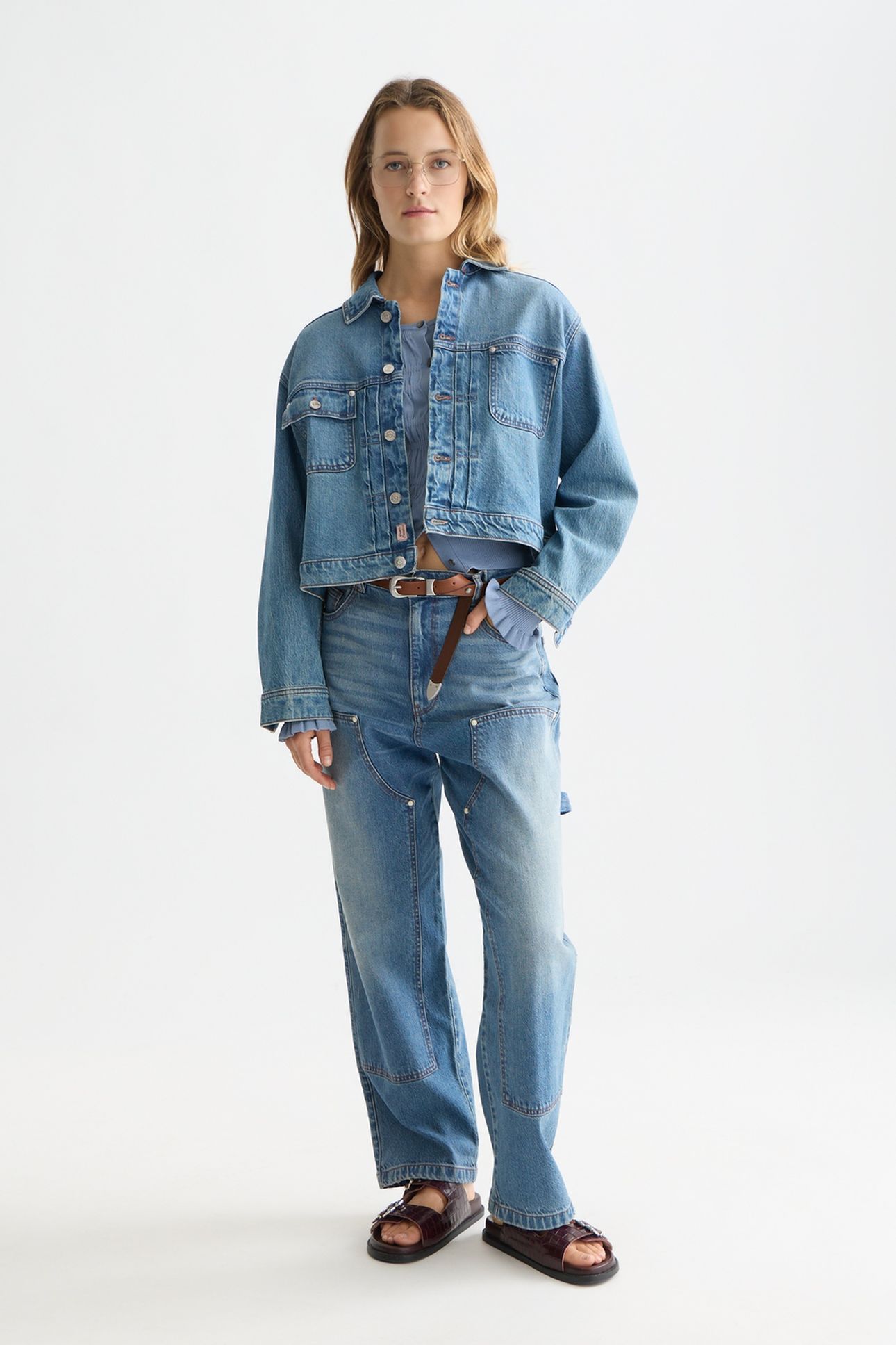PLEAT FRONT DENIM TRUCKER JACKET CATCH THE SUN 3