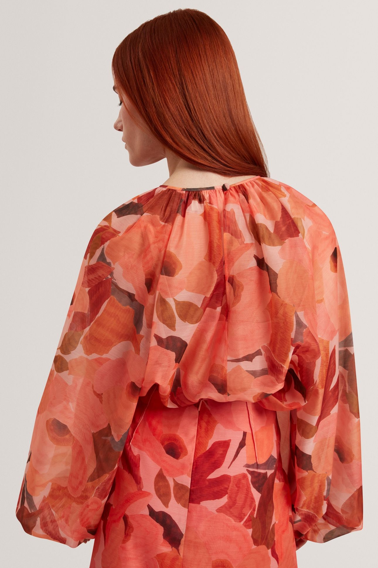 PRINTED BLOUSE WITH ORGANZA OVERLAY CORAL 2