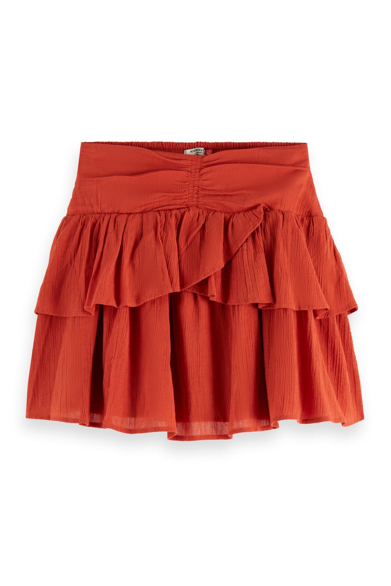 CRINKLE GAUZE GATHERED AND SMOCKED MINI SKIRT KETCHUP 4