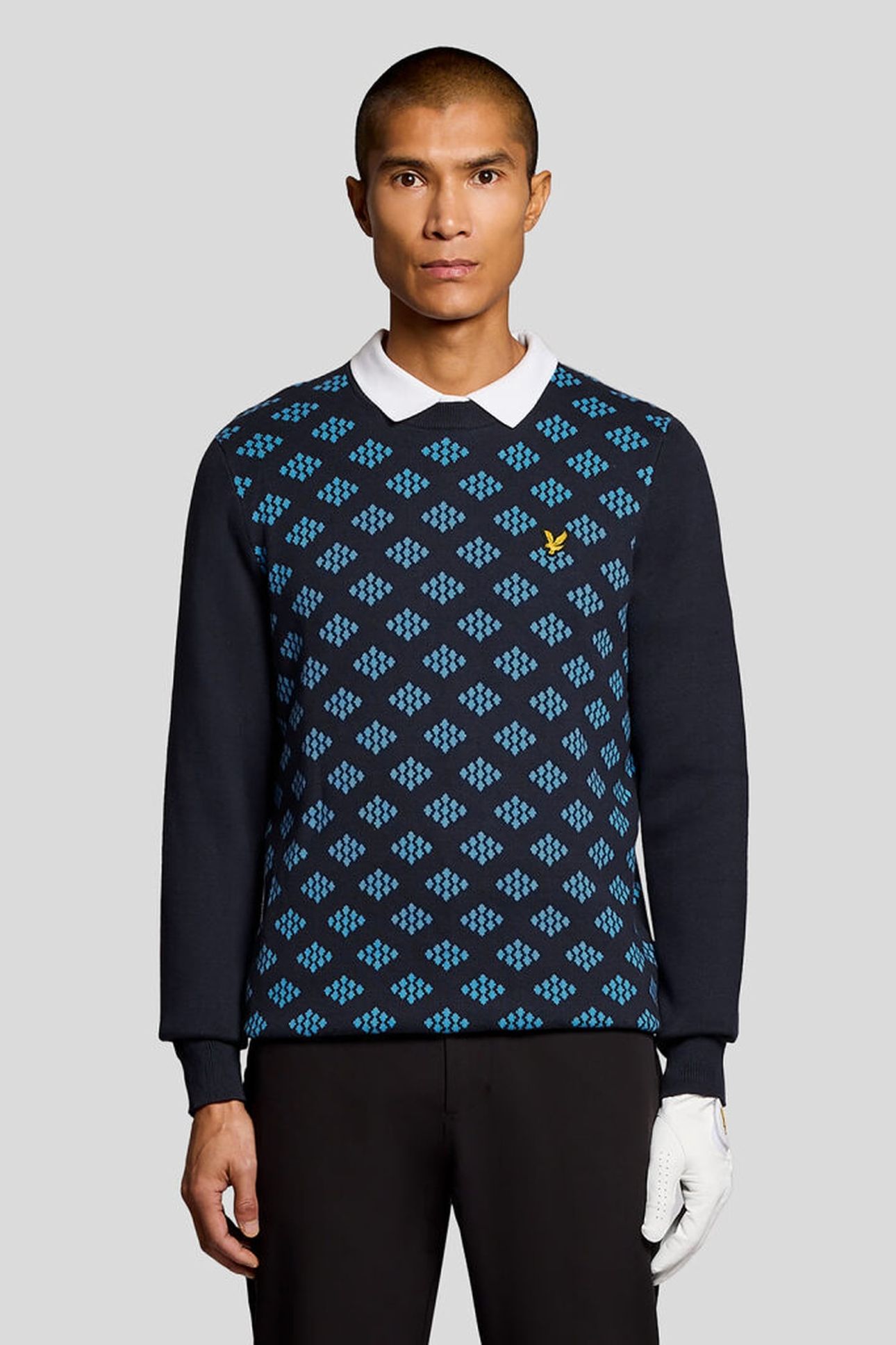 GOLF CREW NECK COTTON ARGYLE JUMPER DARK NAVY 1