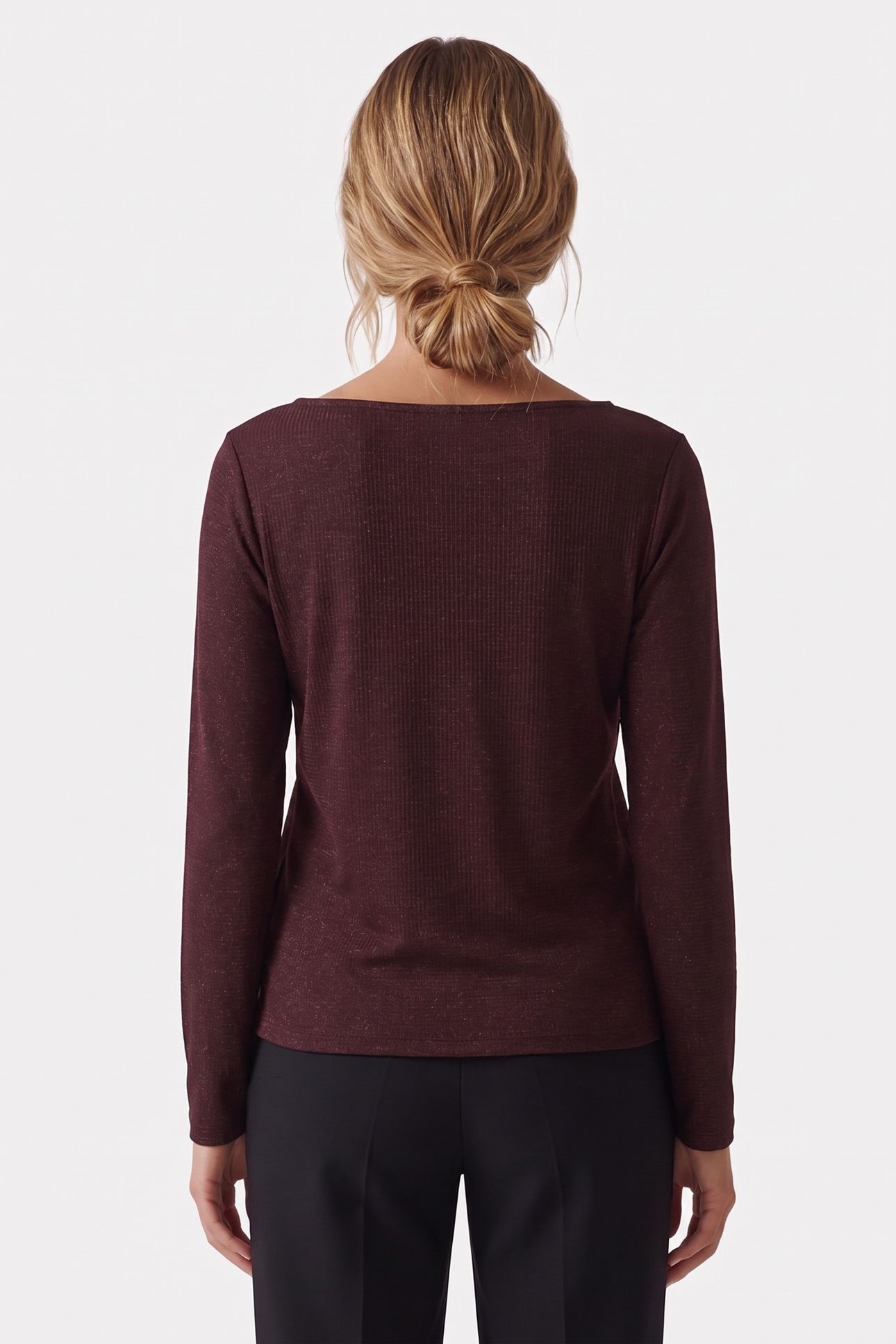 MAFALDINA - BROWN T-SHIRT WITH THIN SEQUINED STRIPES 2