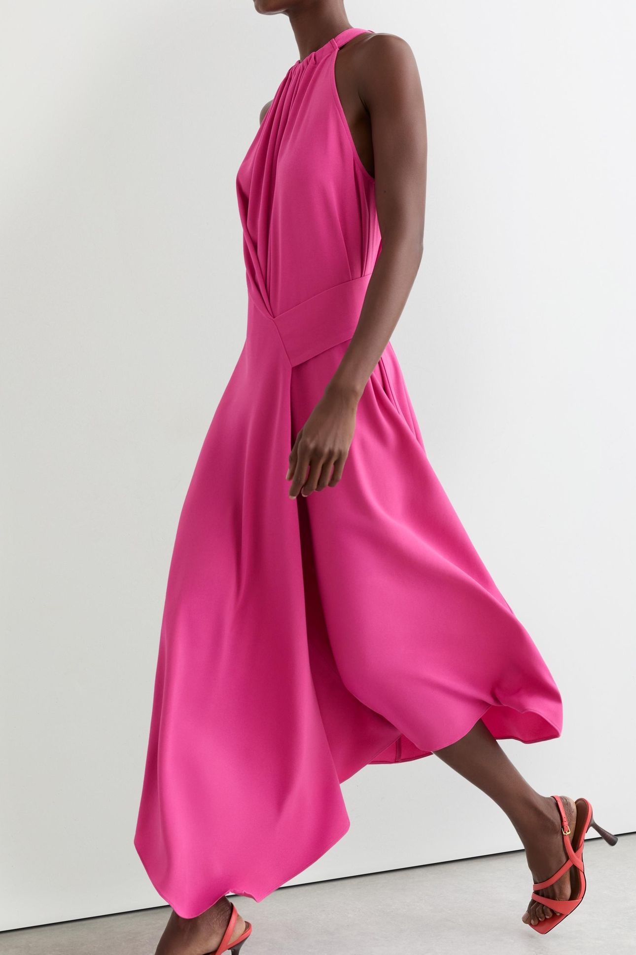 DRAPE DETAIL OCCASION MIDI DRESS RASPBERRY PINK 4