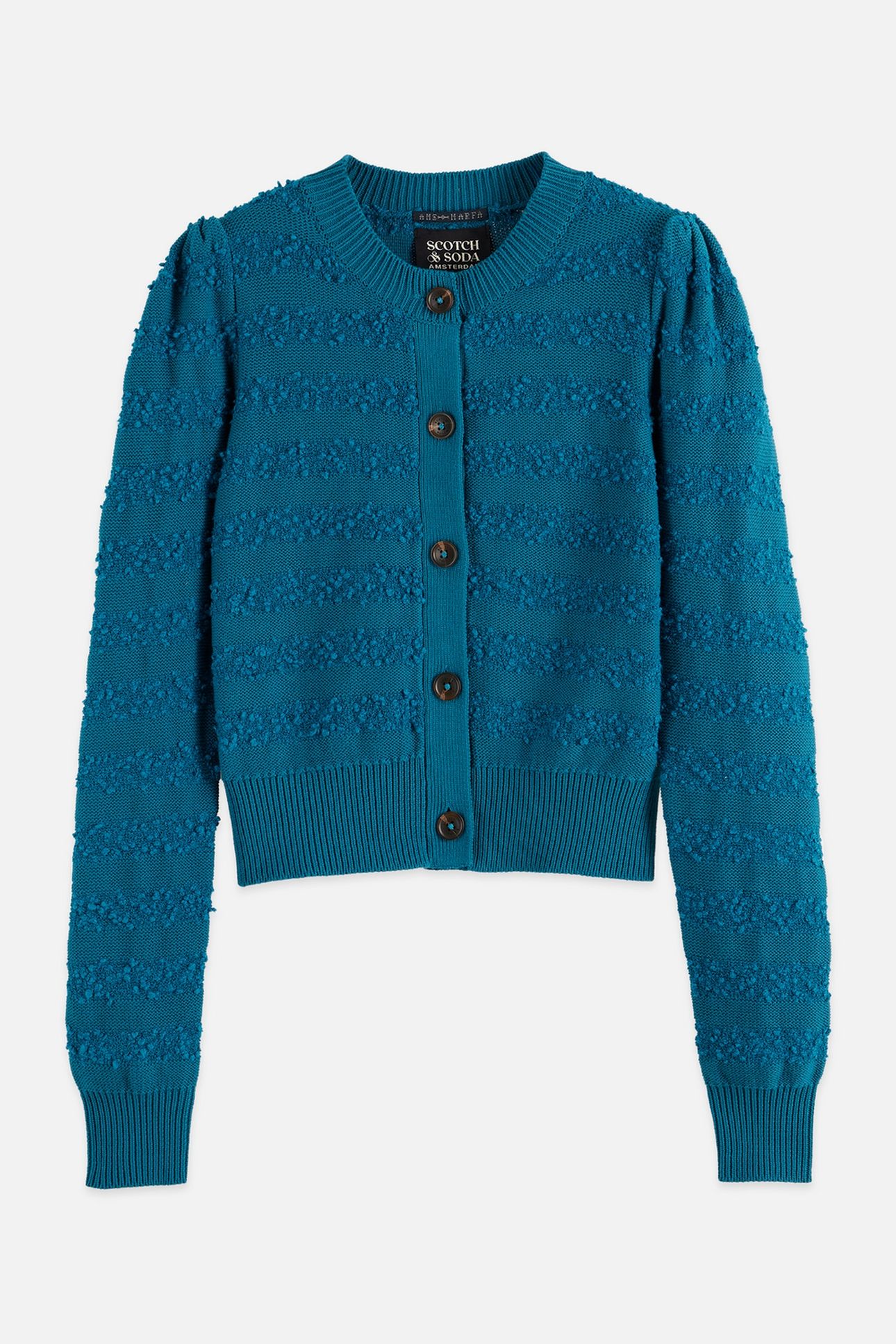 BOUCLÉ STRIPE CREW NECK CARDIGAN DEEP LAGOON 4