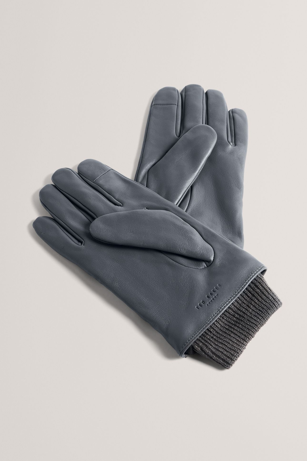LEATHER GLOVES WITH RIBBED CUFF GREY 2