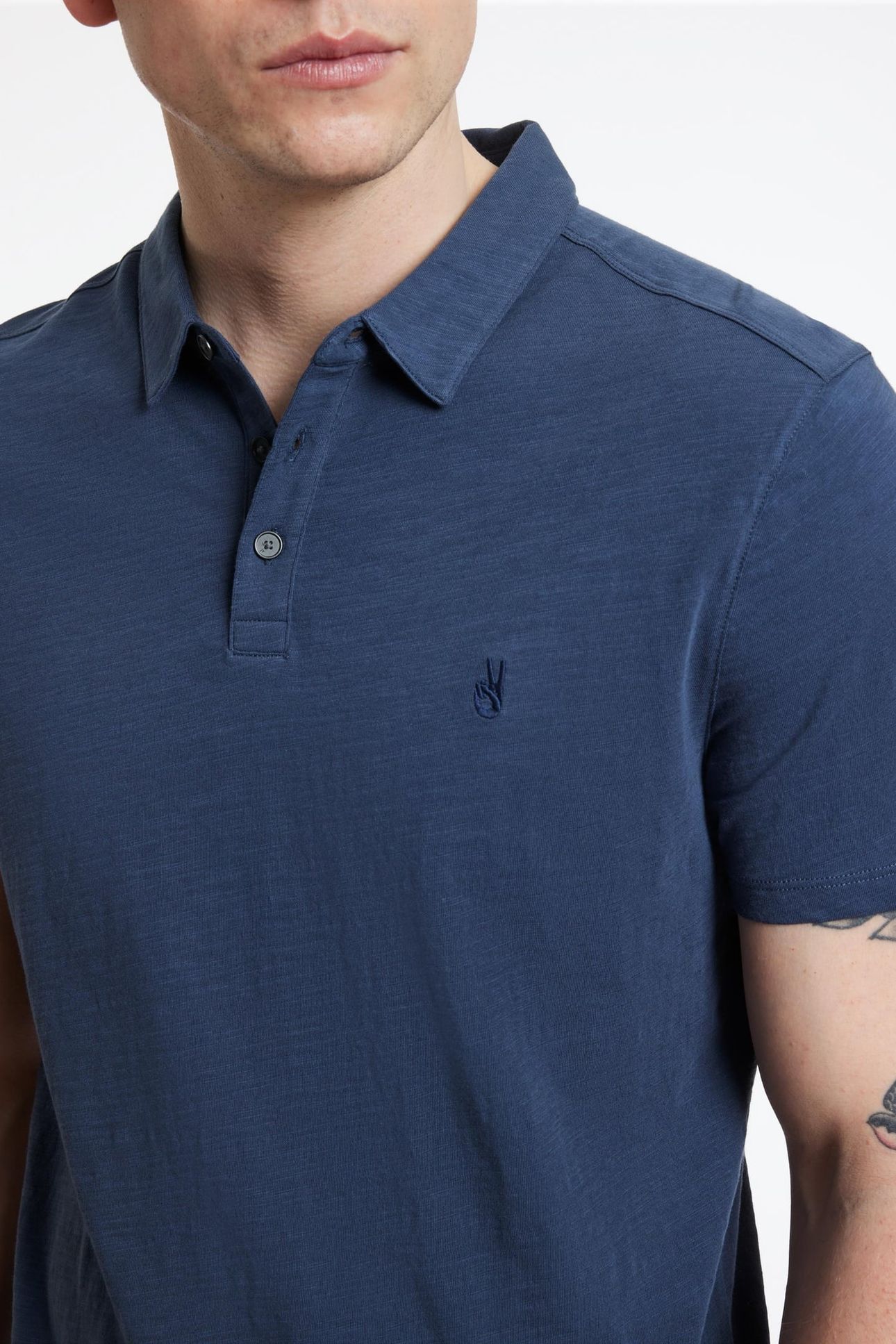 VICTOR SS SLUB COTTON POLO W PEACE SIGN EMBROIDERY OILED BLU 3