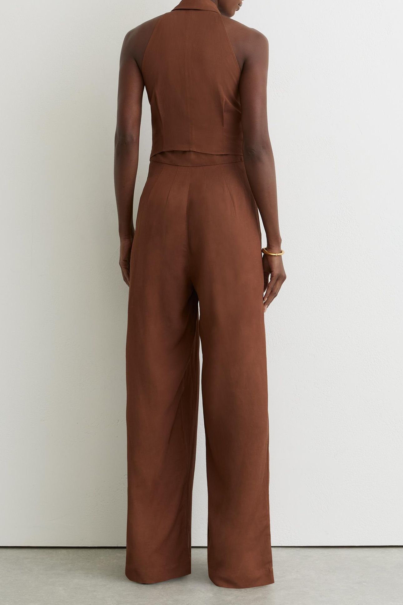 LIGHTWEIGHT TIE FRONT JUMPSUIT RUST ORANGE 2