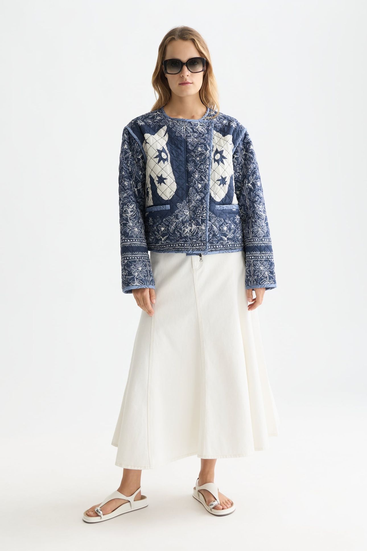 REVERSIBLE PRINTED QUILTED JACKET HORSE BANDANA DRESS BLUES 3