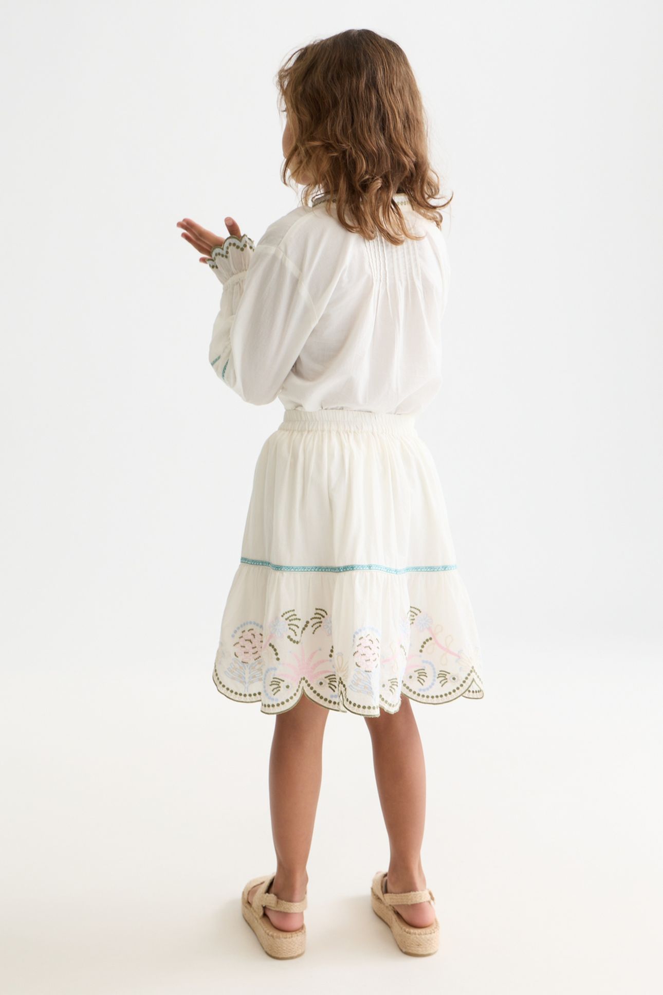 GIRLS EMBROIDERED HEM COTTON SKIRT WHITE TRADITIONAL 2
