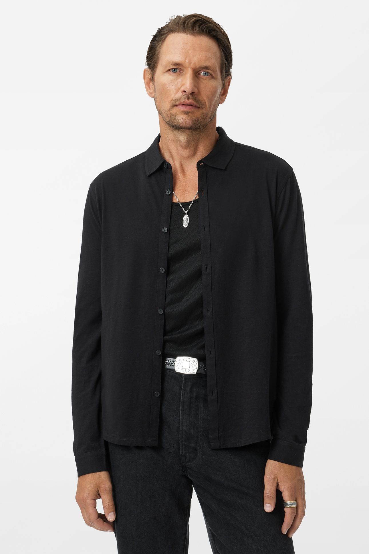 GARETH LS MERCERIZED KNITS SHIRT BLACK 1