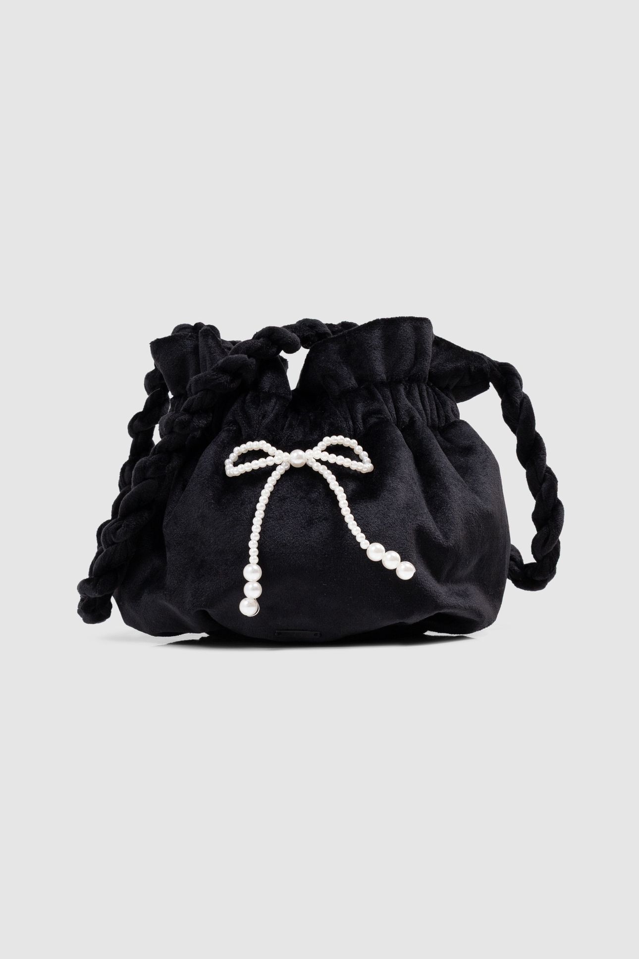 GIRLS’ BLACK PANNE VELVET BUCKET BAG 1