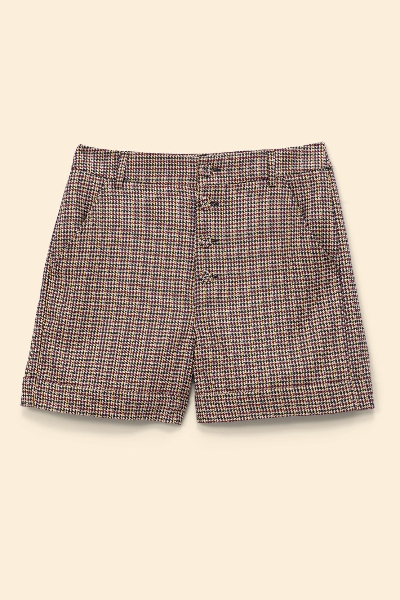 BEIGE HOUNDSTOOTH SHORTS 4