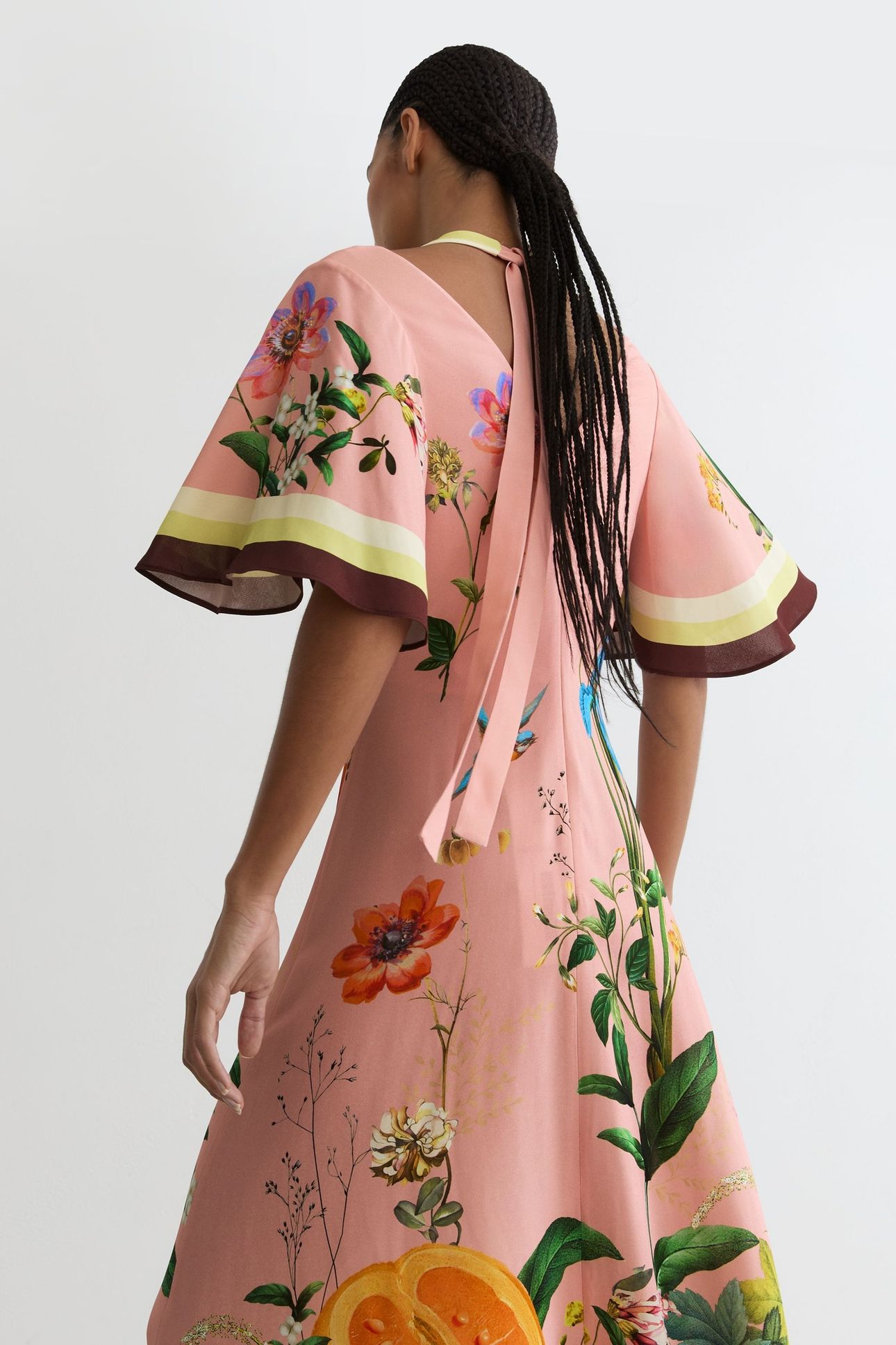 SHORT SLEEVE PLACEMENT PRINTED MIDI DRESS PINK 2