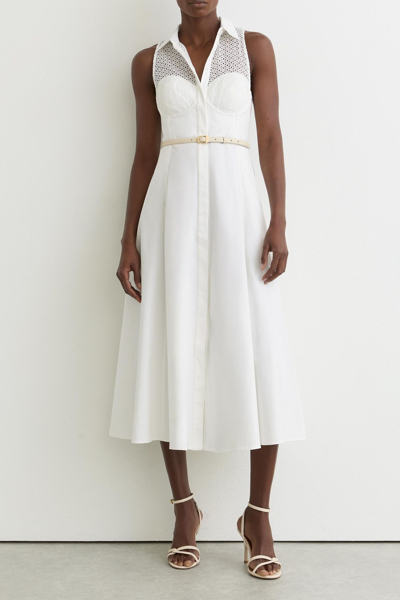 LACE DETAIL SLEEVELESS MIDI DRESS IVORY 1