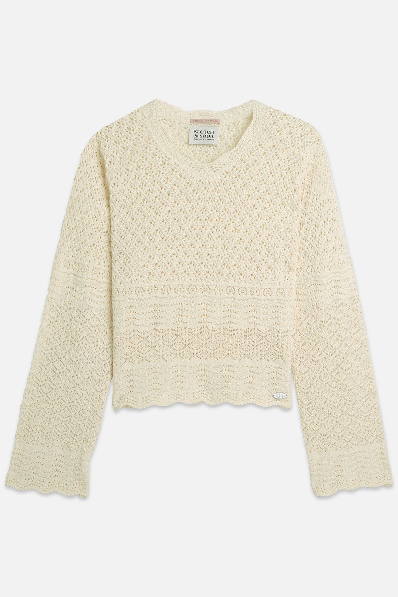 POINTELLE STITCH V NECK PULLOVER EGGNOG 4