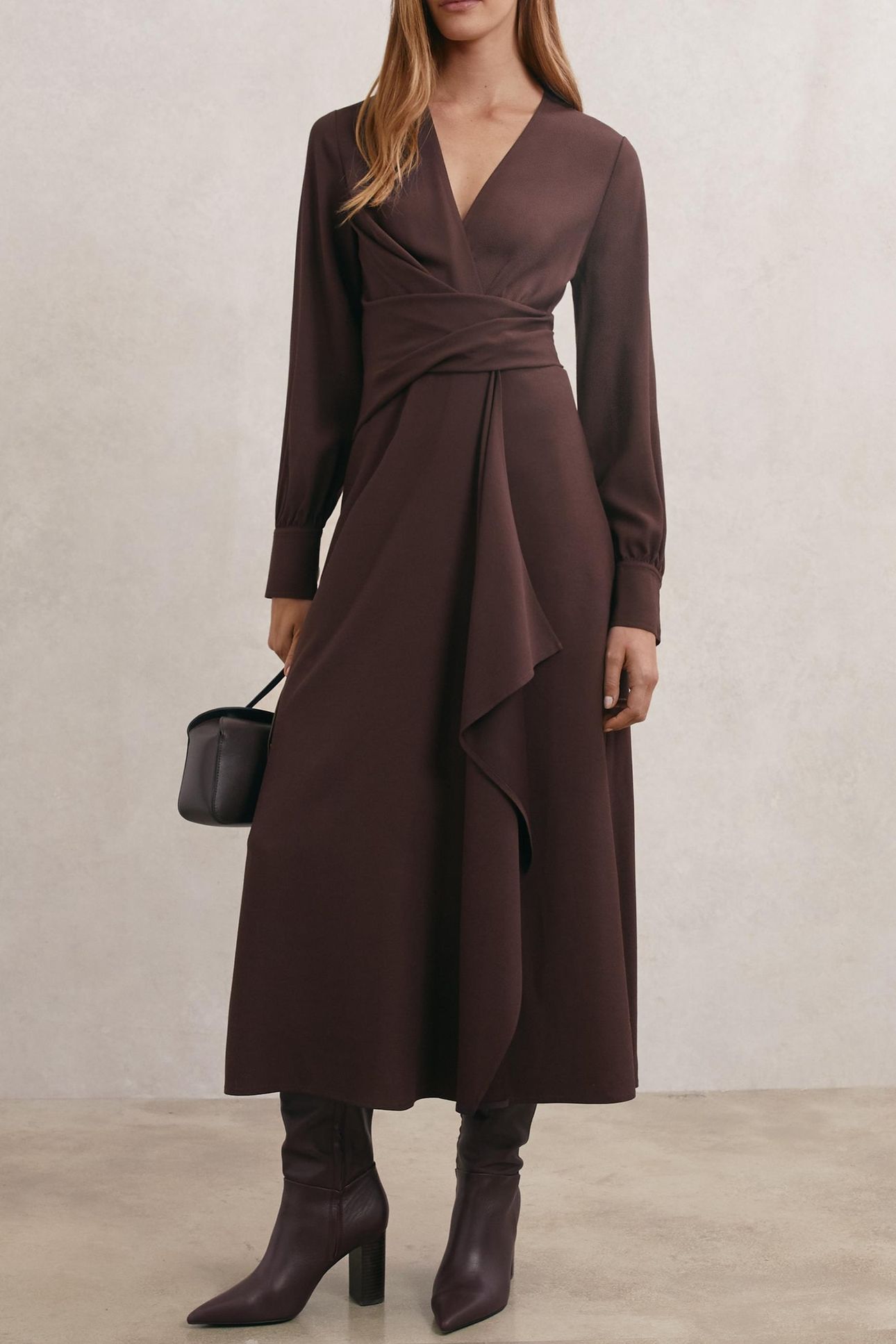 WRAP FRONT DRAPE DRESS BURGUNDY 1