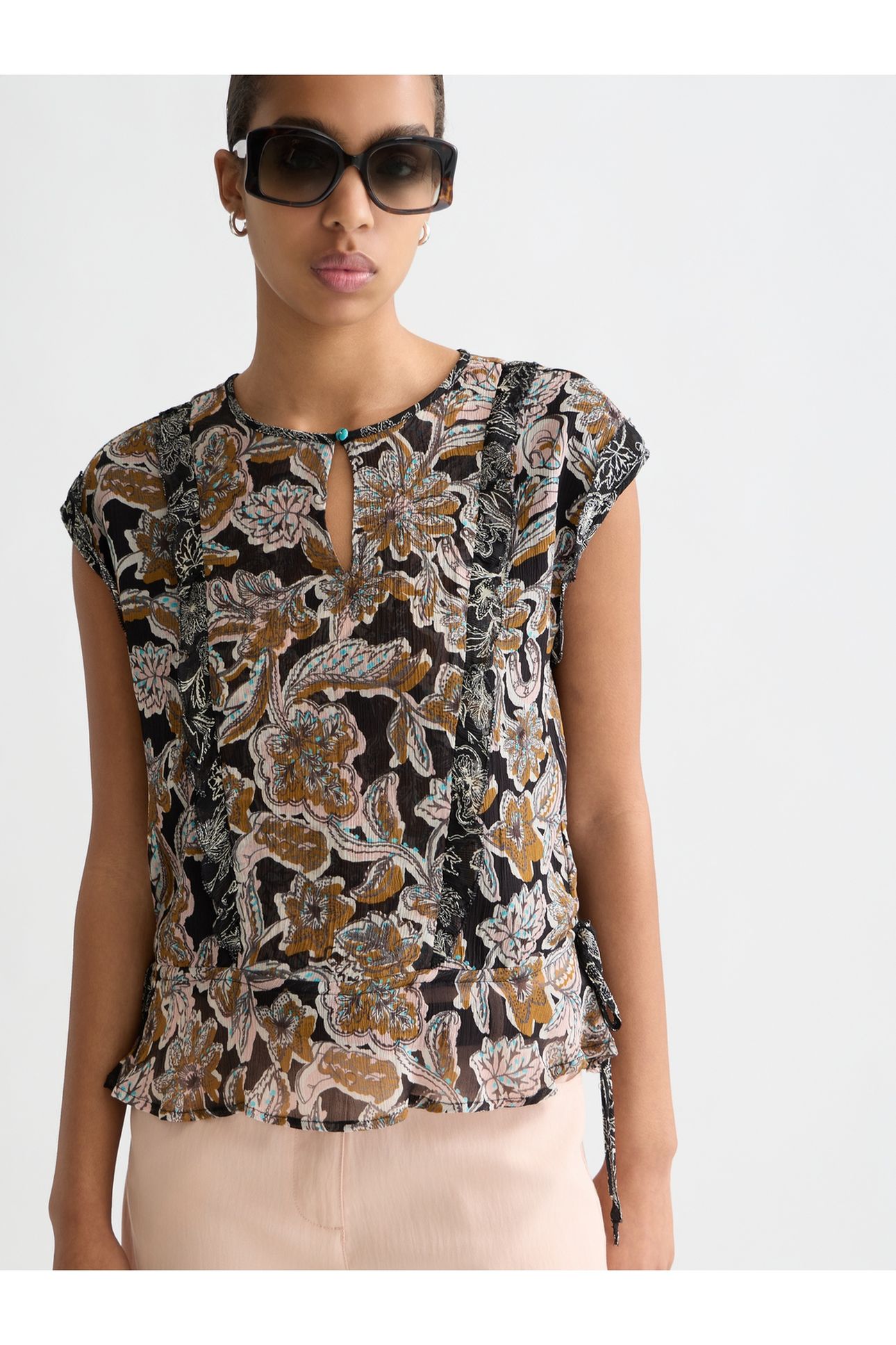 PRINTED CHIFFON TOP WITH RUFFLE DETAILS LUCKY BANDANA MULTI 3